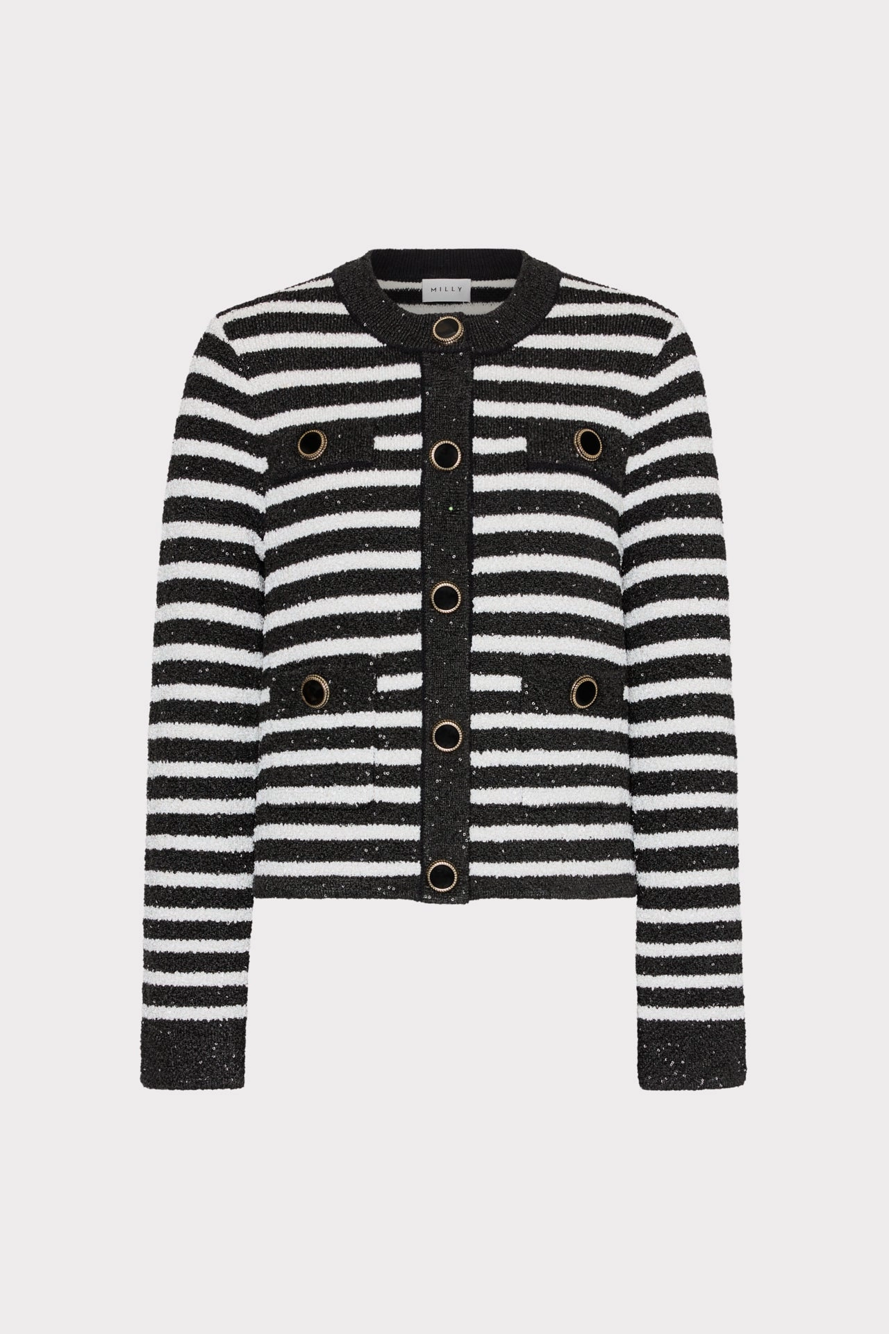 Relaxed Fit Structure Sequin Striped Cardigan