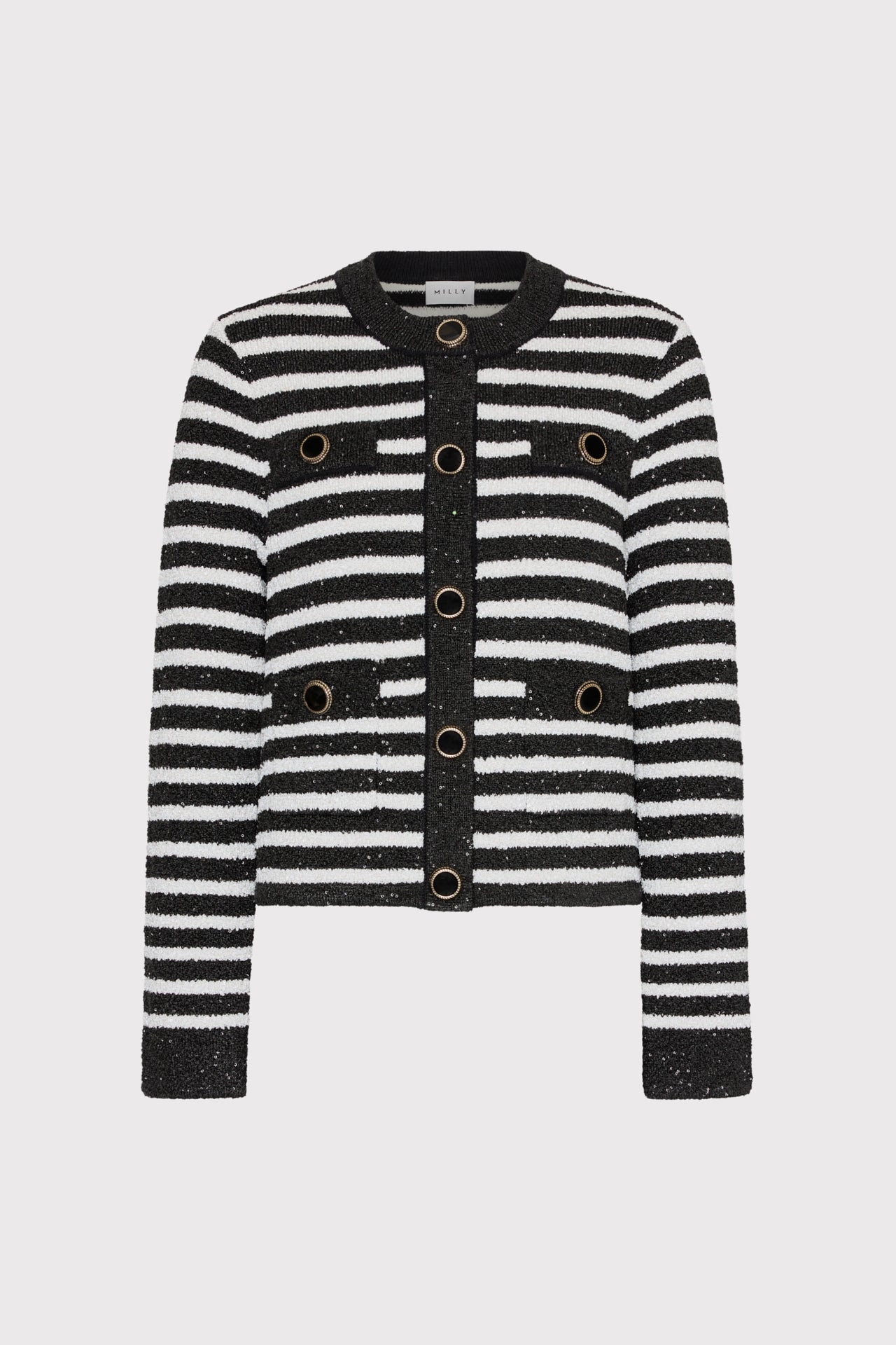 Sequin Striped Cardigan Heavyweight Warmth High Collar Options