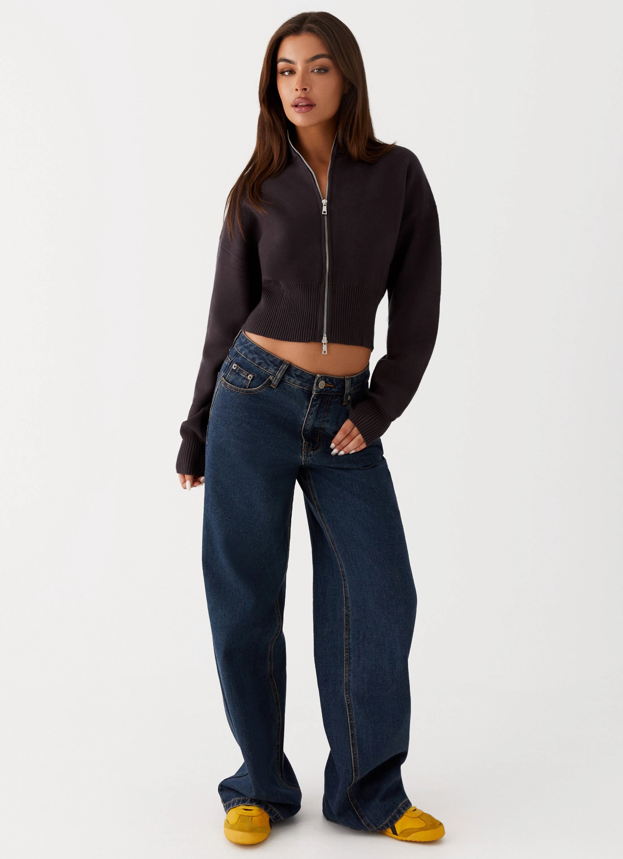 Episode High Neck Cardigan - Charcoal Flex Fit Design
