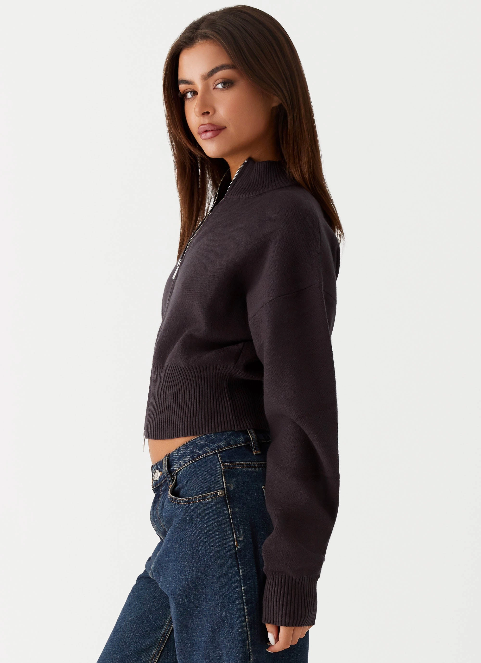 wrinkle free Episode High Neck Cardigan - Charcoal