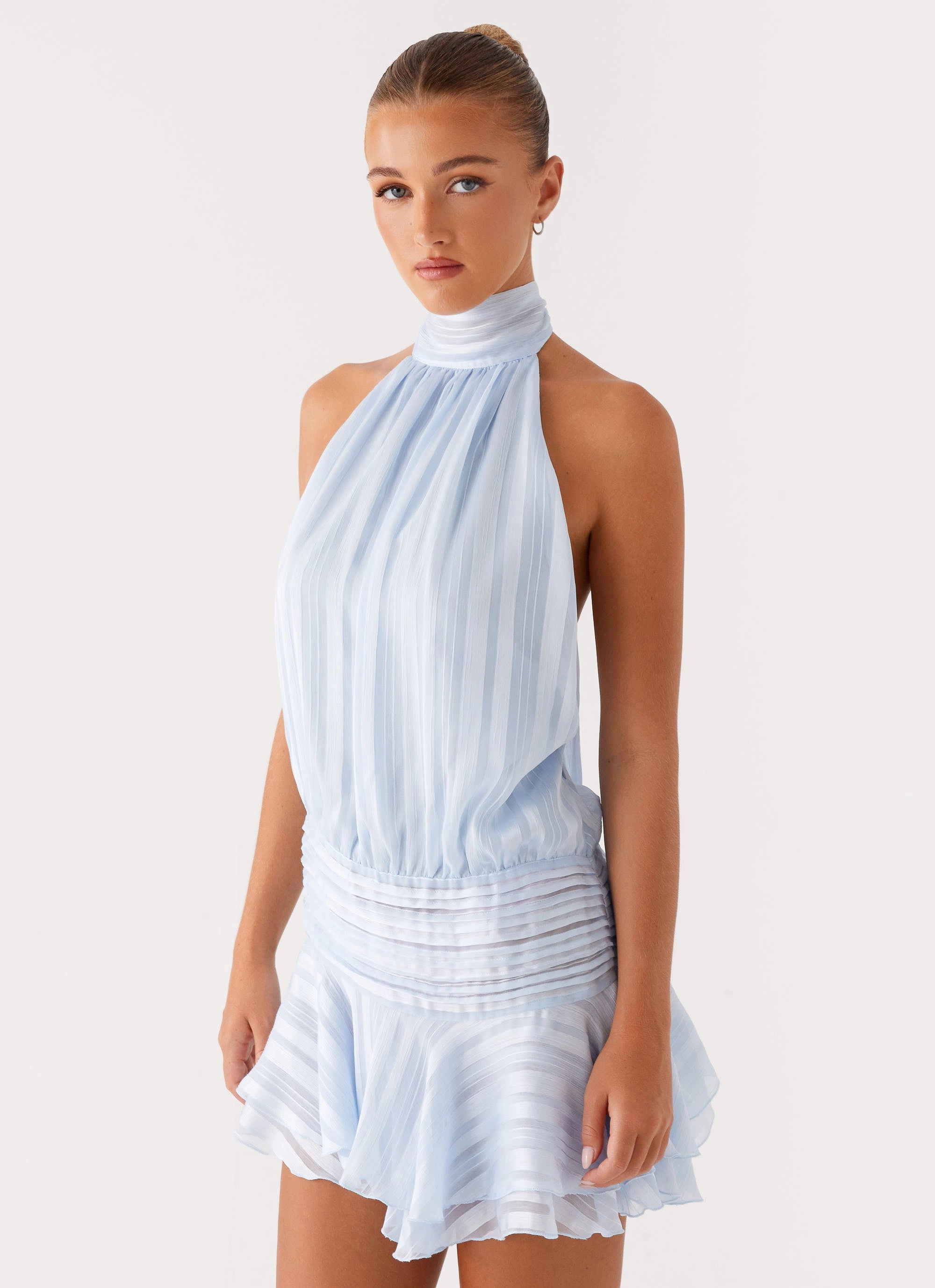 Soft Mood Willow Chiffon Mini Dress - Blue