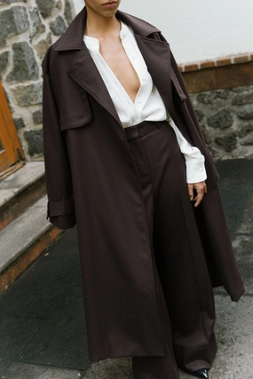 Trench - Chocolate Eco Friendly Coatings Mesh Lining