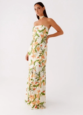 Asymmetrical hem Damali Satin Maxi Dress - Floral Print