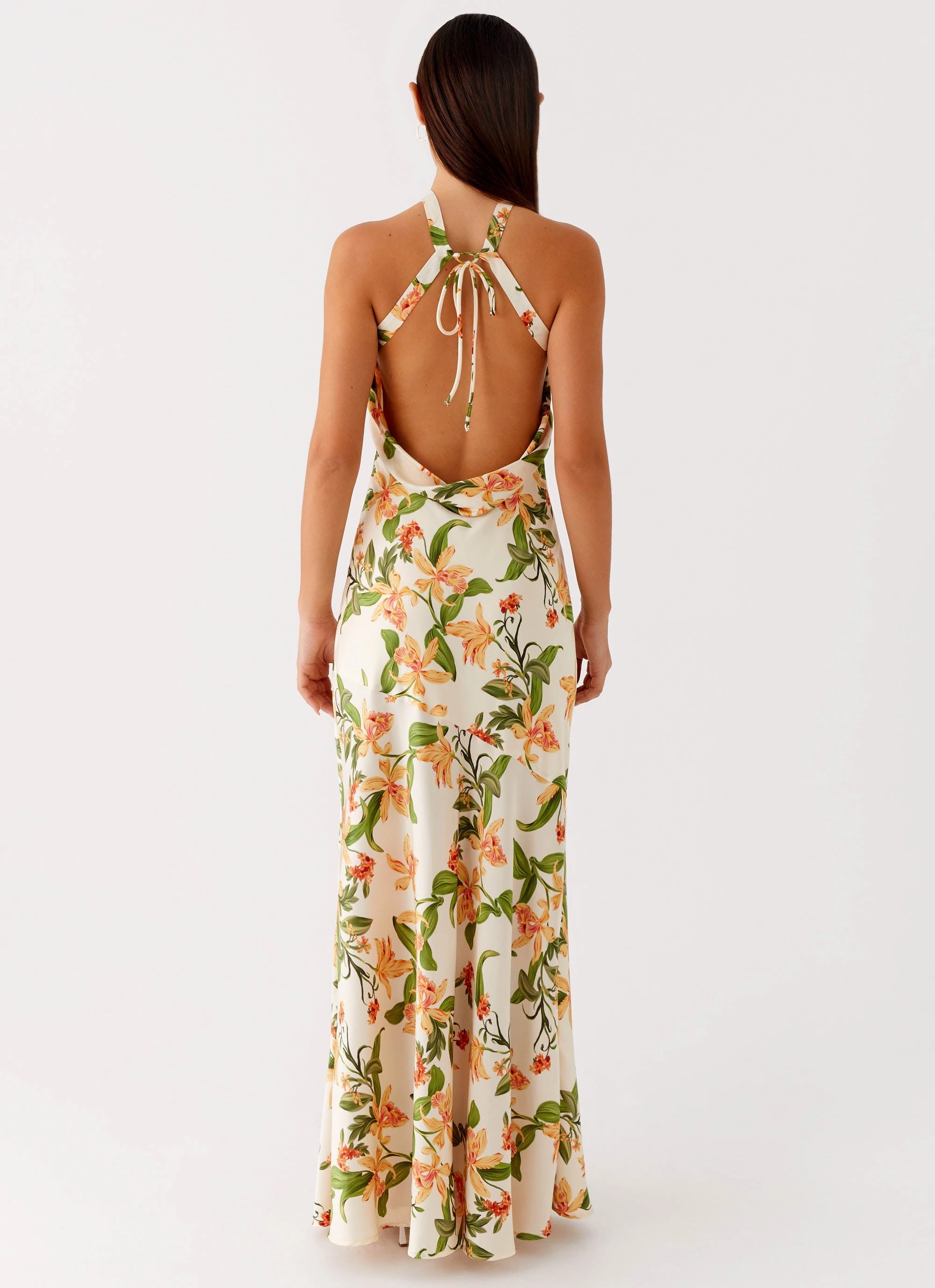 Relaxed Waist Damali Satin Maxi Dress - Floral Print