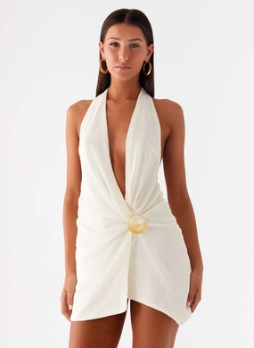 Flexible Waist Eleanora Plunge Mini Dress - Ivory