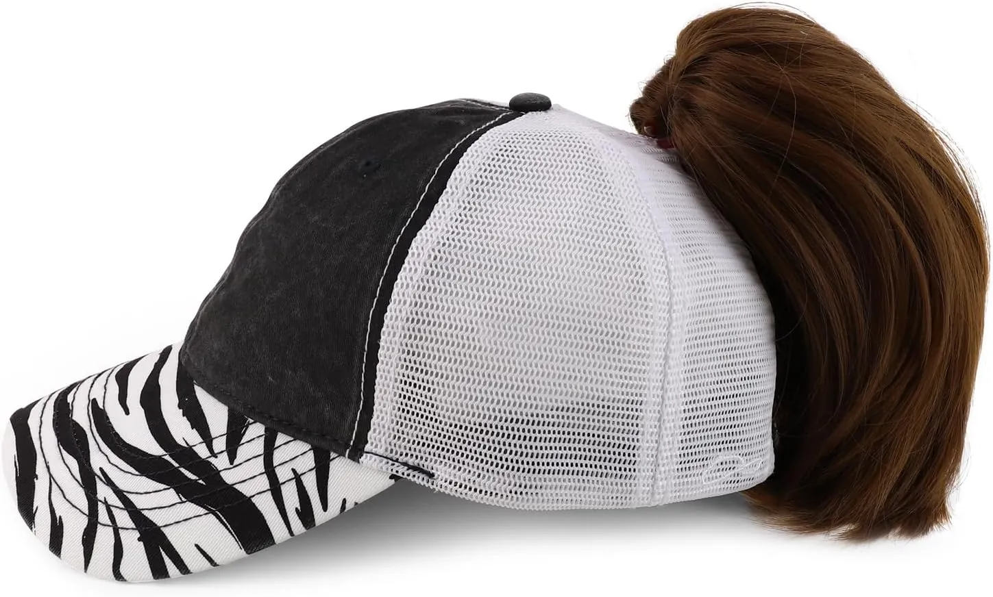 Trendy Apparel Shop Women's Animal Print Mesh Back Ponytail Baseball Cap