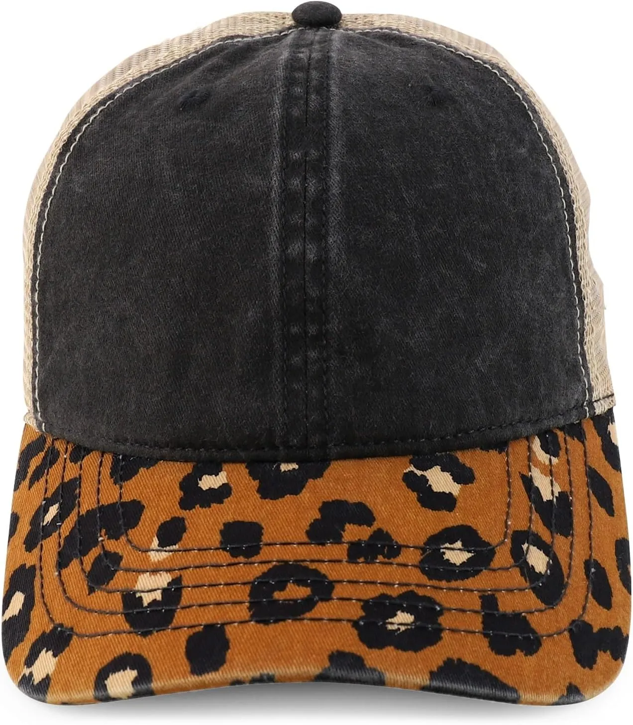 Trendy Apparel Shop Women's Animal Print Mesh Back Ponytail Baseball Cap
