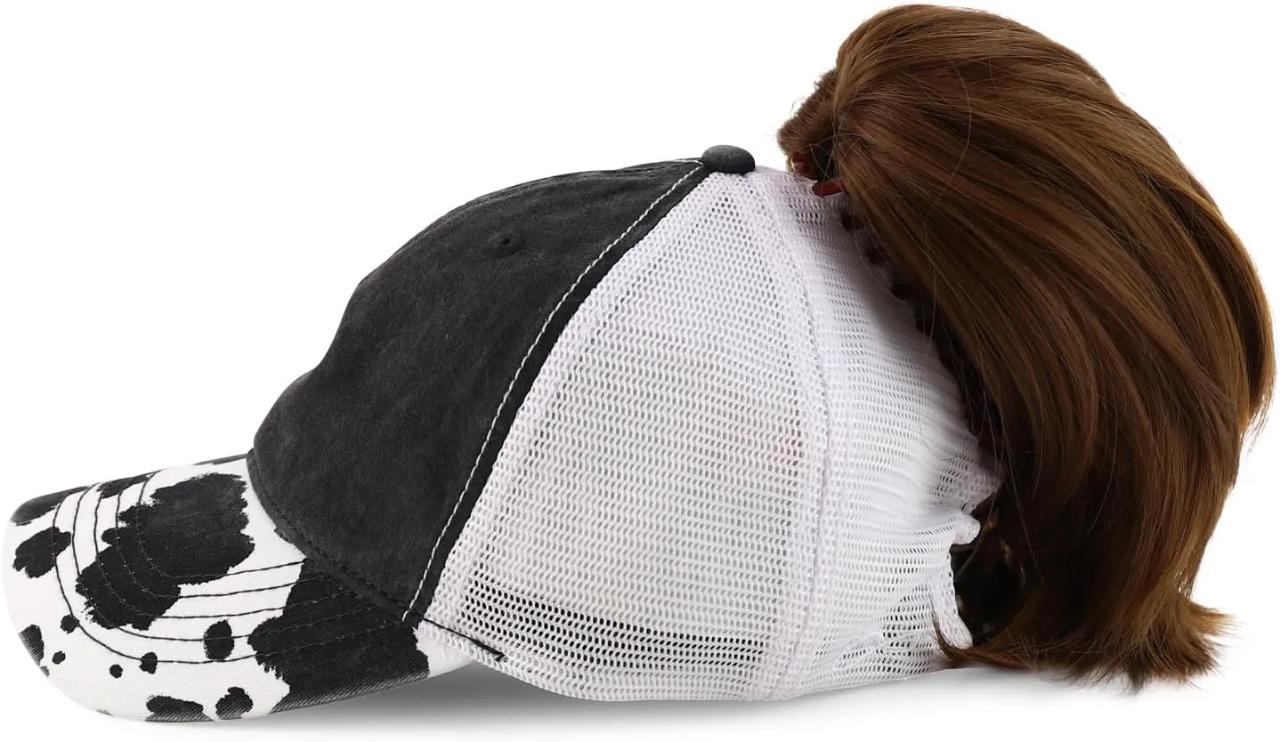 Trendy Apparel Shop Women's Animal Print Mesh Back Ponytail Baseball Cap