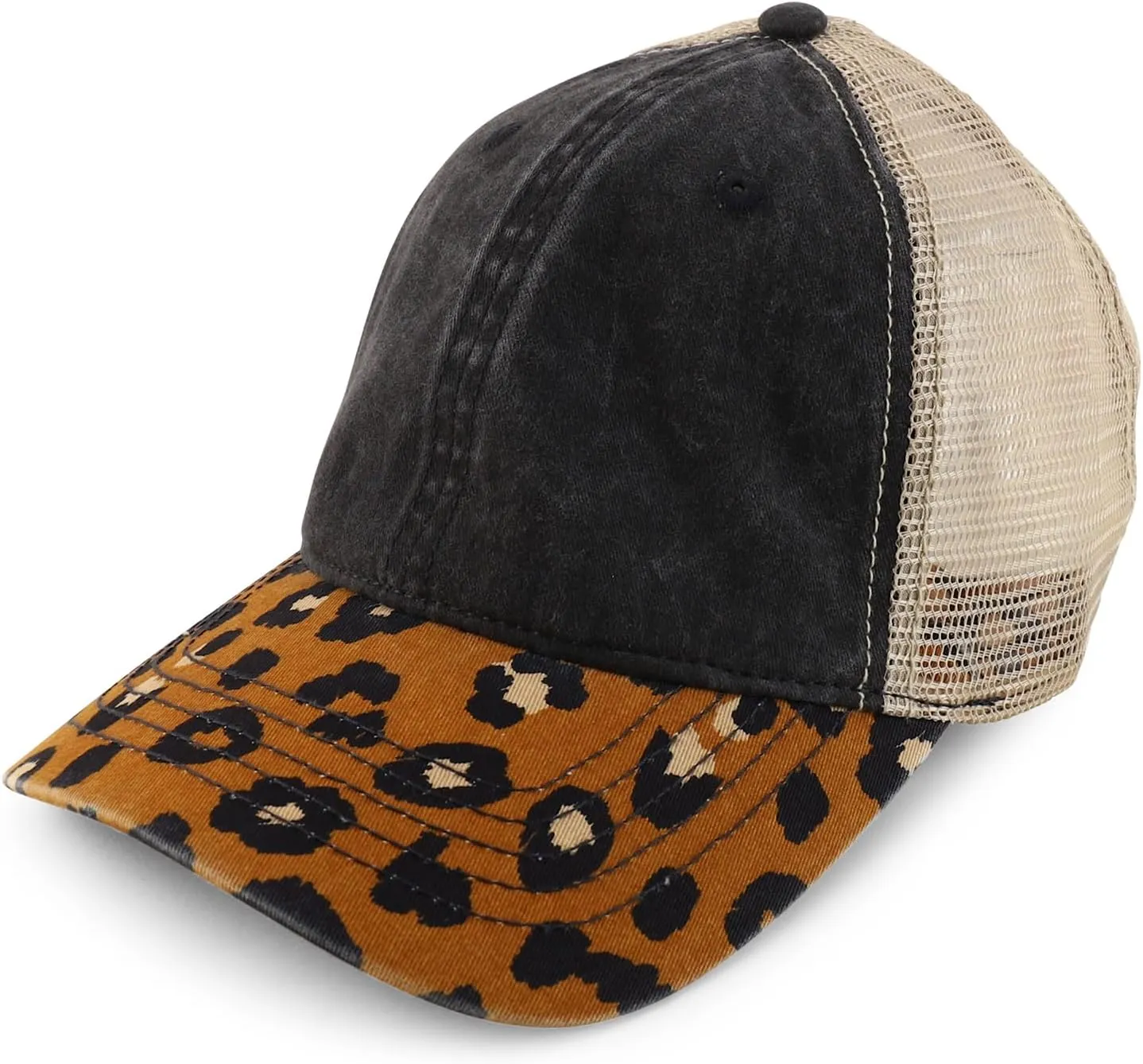 Trendy Apparel Shop Women's Animal Print Mesh Back Ponytail Baseball Cap