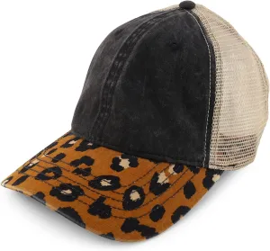 Trendy Apparel Shop Women's Animal Print Mesh Back Ponytail Baseball Cap