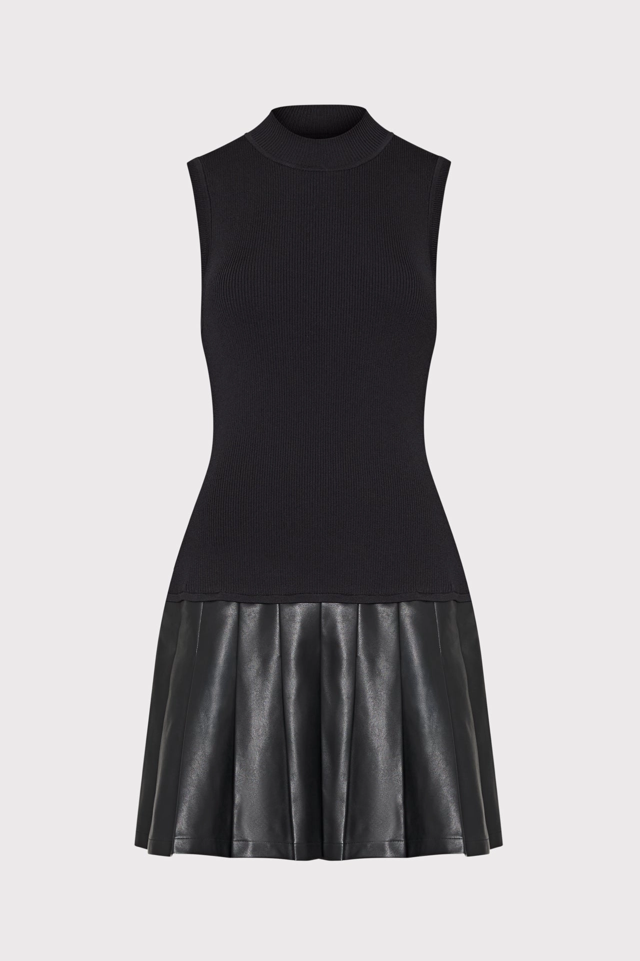 Playful Cut Leather Skirt Knit Dress