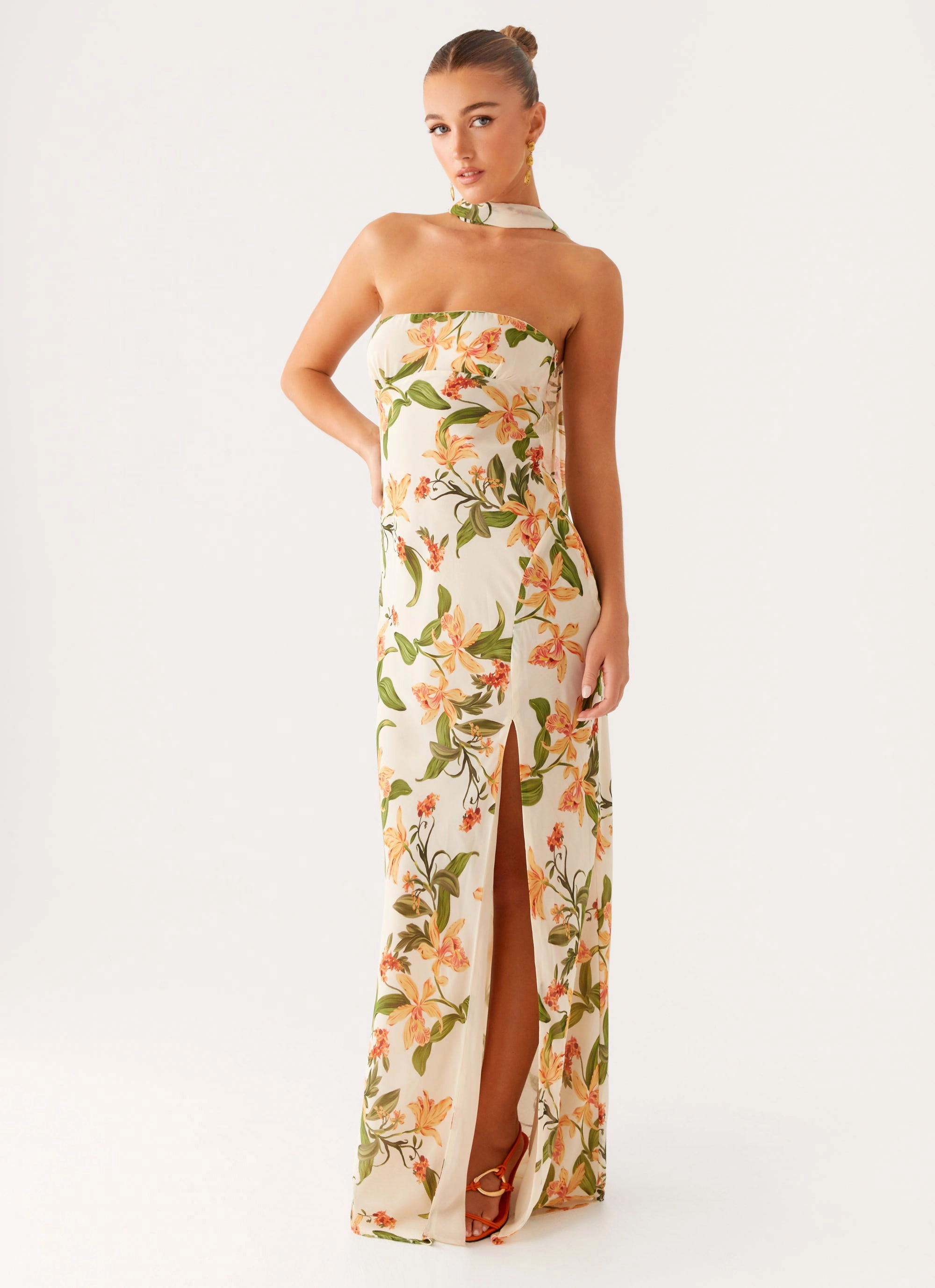 Gali Strapless Maxi Dress - Floral Print Sleek Tailoring Romantic dinner wear