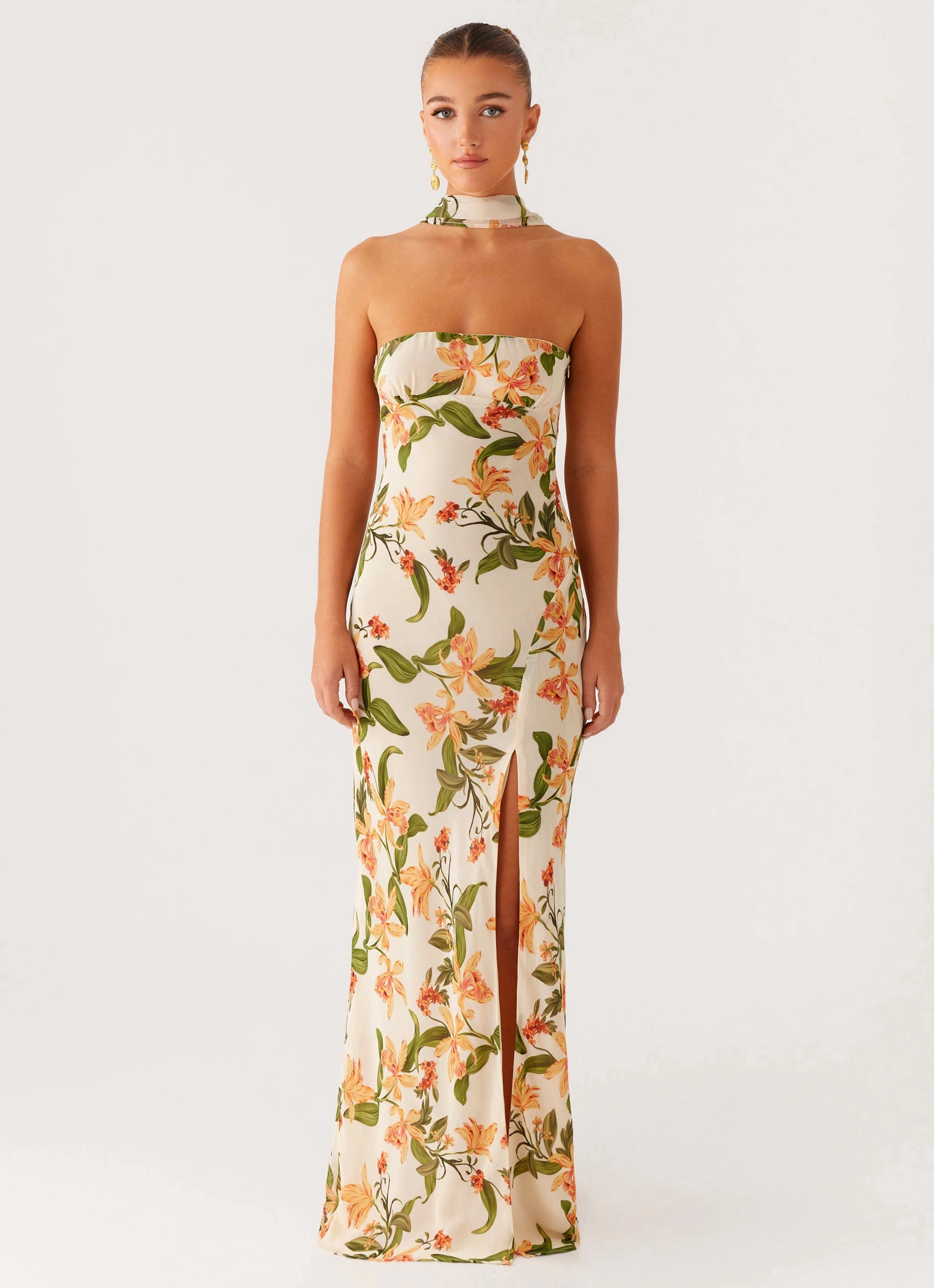 Light Fabric Clean Chic Gali Strapless Maxi Dress - Floral Print