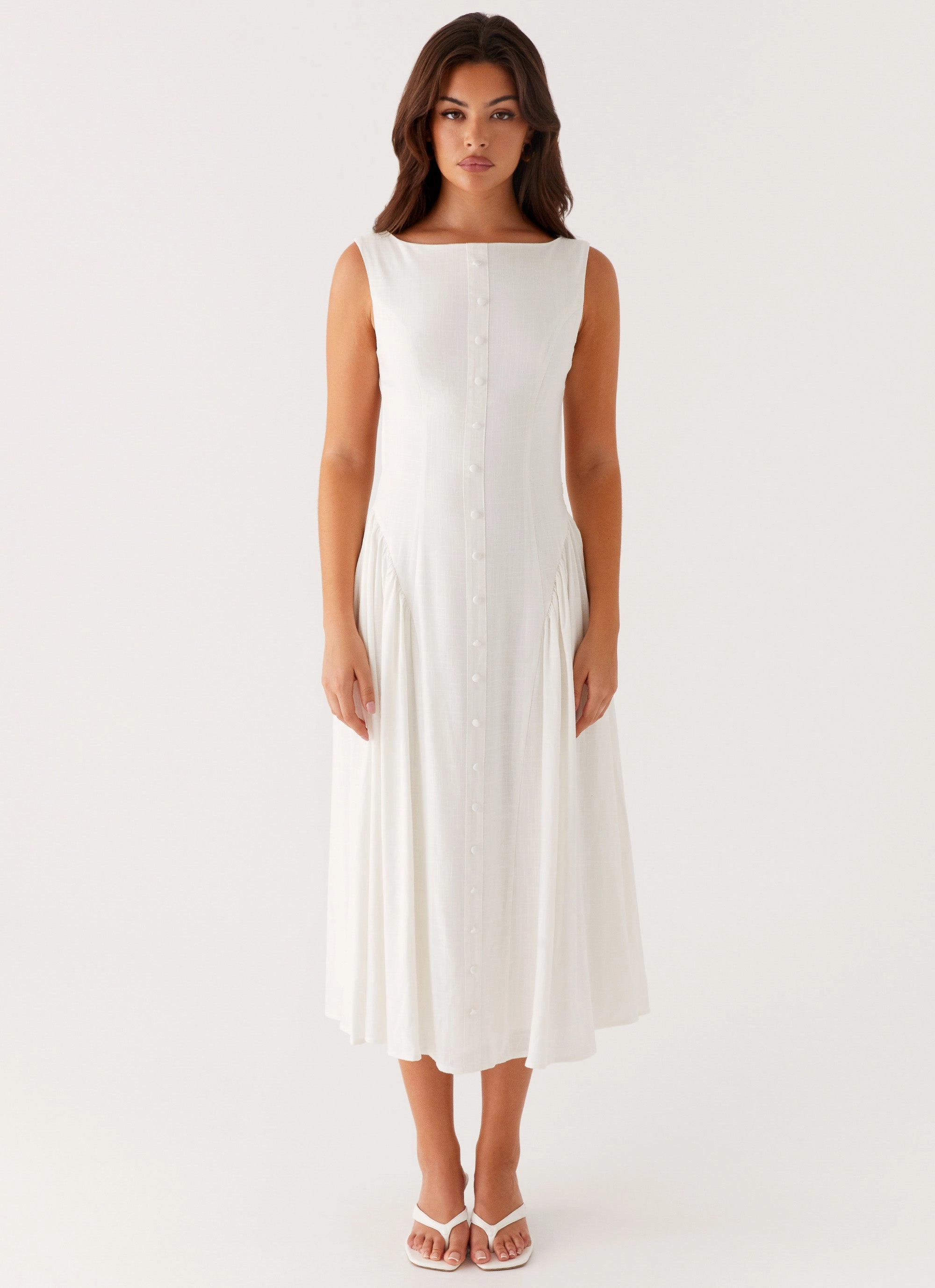 Elegant evening wear Adjustable-Length Maylah Midi Dress - White