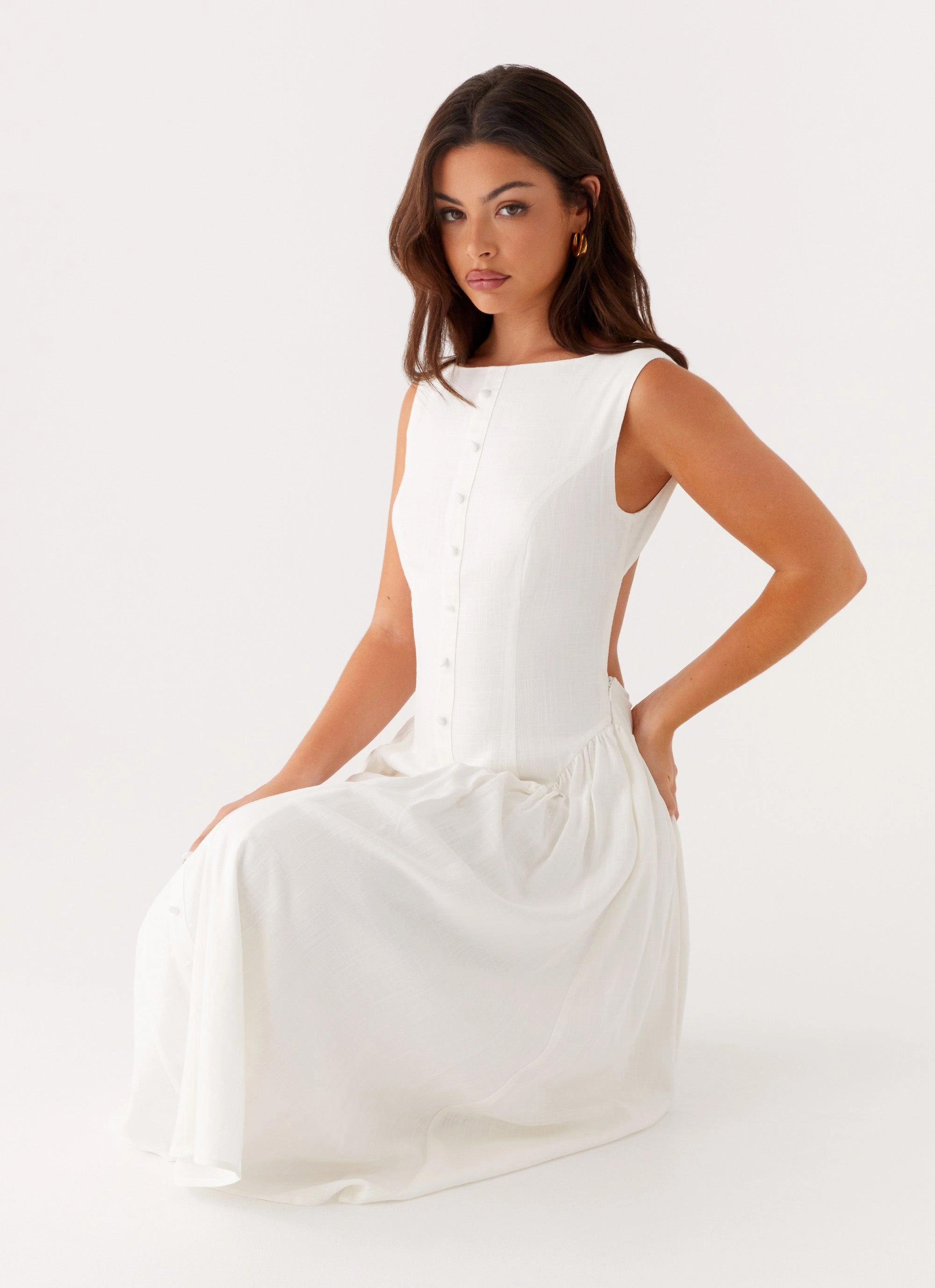 Maylah Midi Dress - White Muted Tones