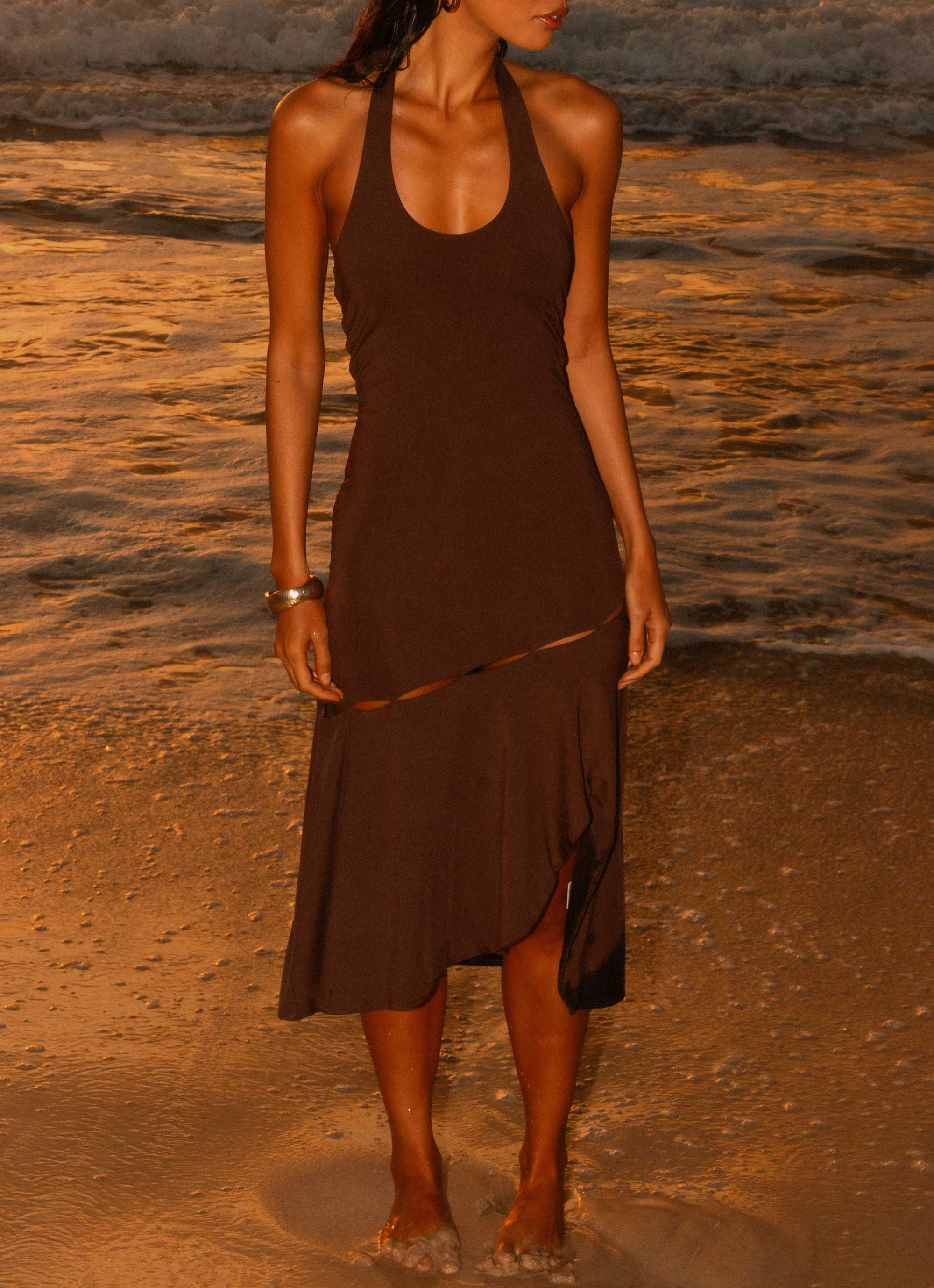Belted-Style Velvet-Touch Fast Times Midi Dress - Chocolate