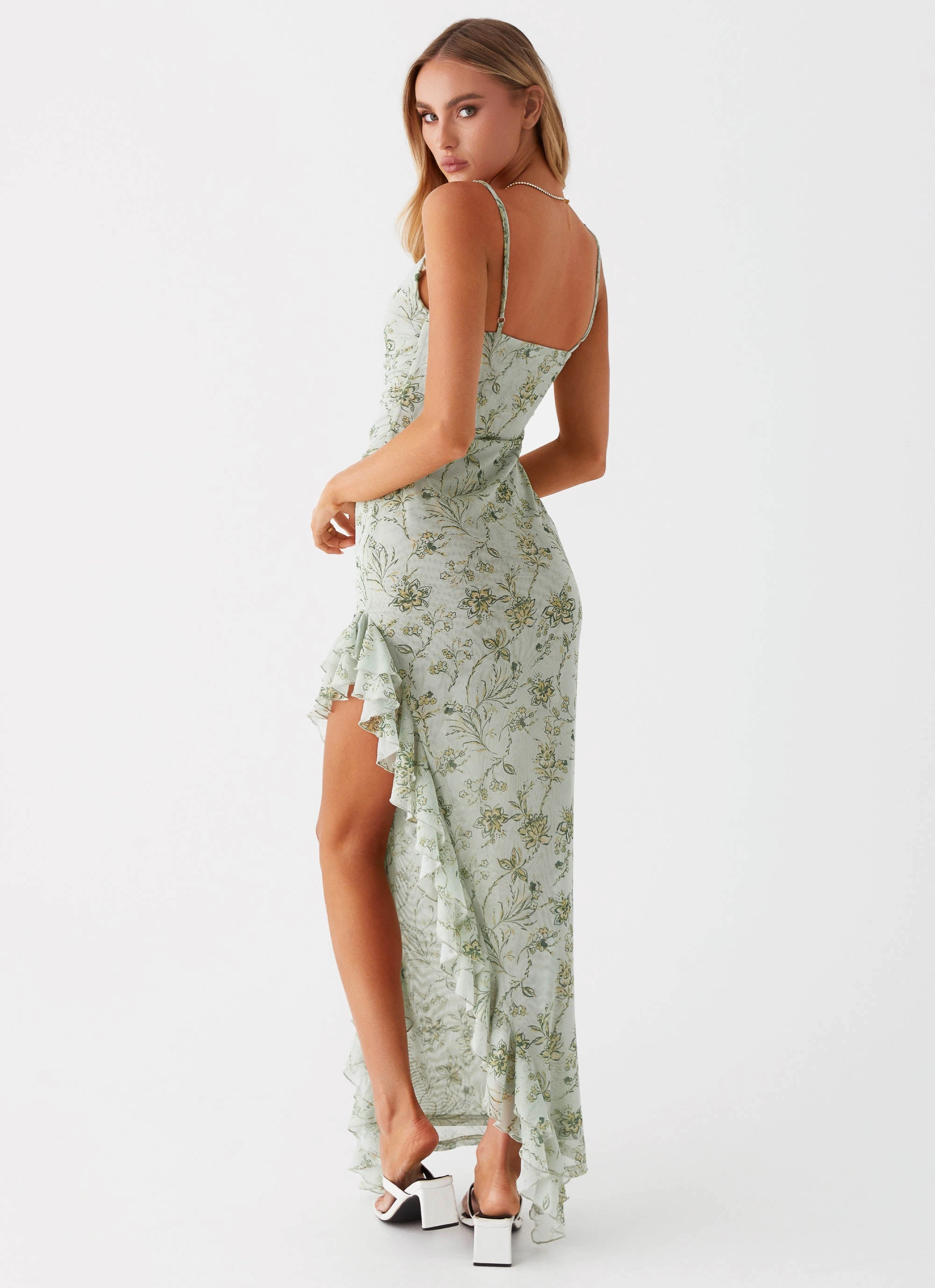 Princessa Maxi Dress - Sage Floral Edgy Look Compact Fit