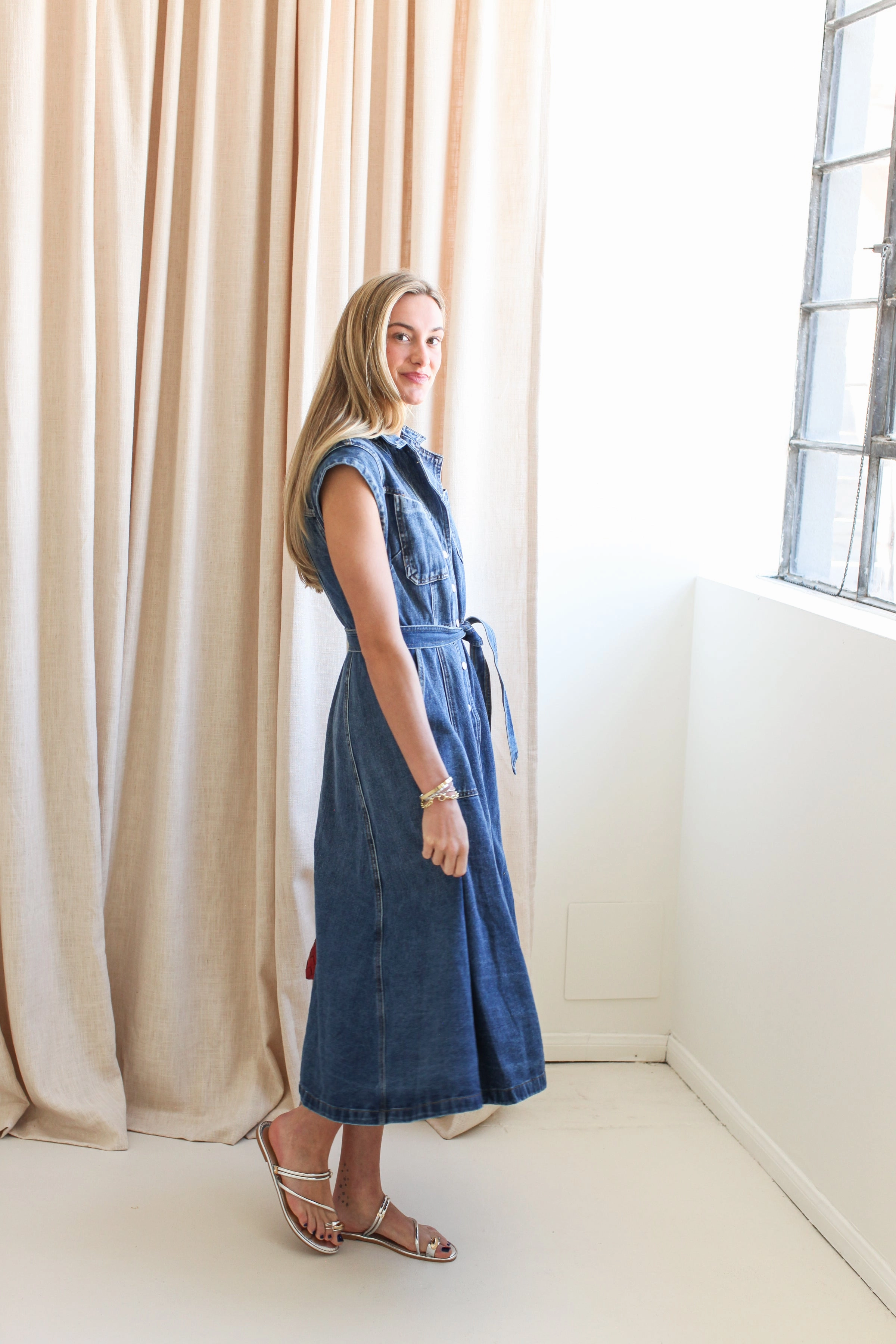 Frances Denim Midi Dress Light Fabrication