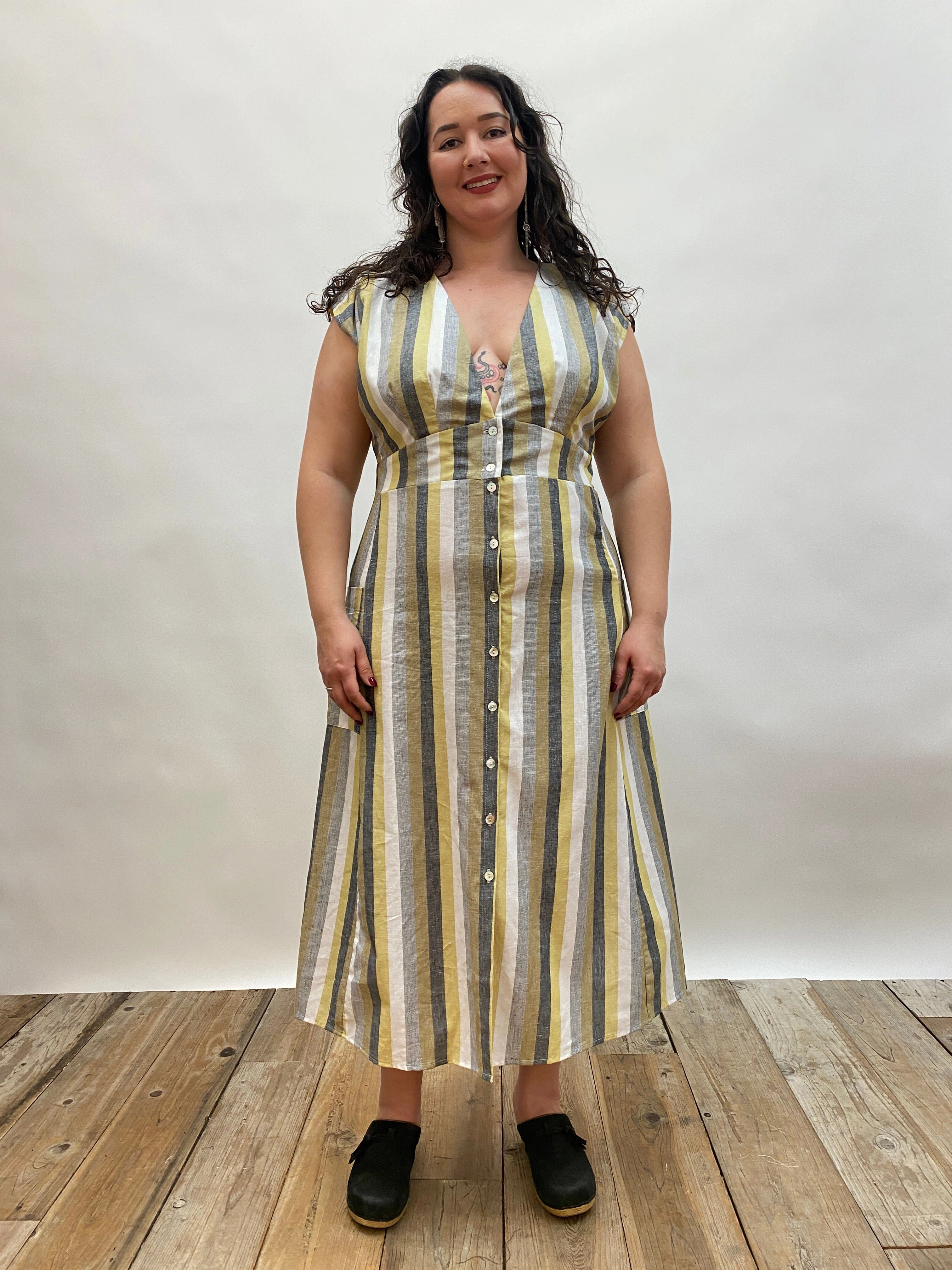 Soft Detail Penelope Dress in Linen Stripe