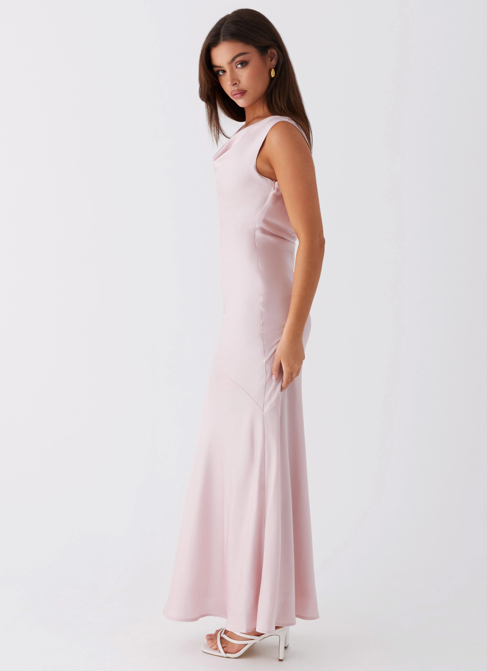 Work Option Wrap-Style Be Mine Satin Maxi Dress - Mauve Pink