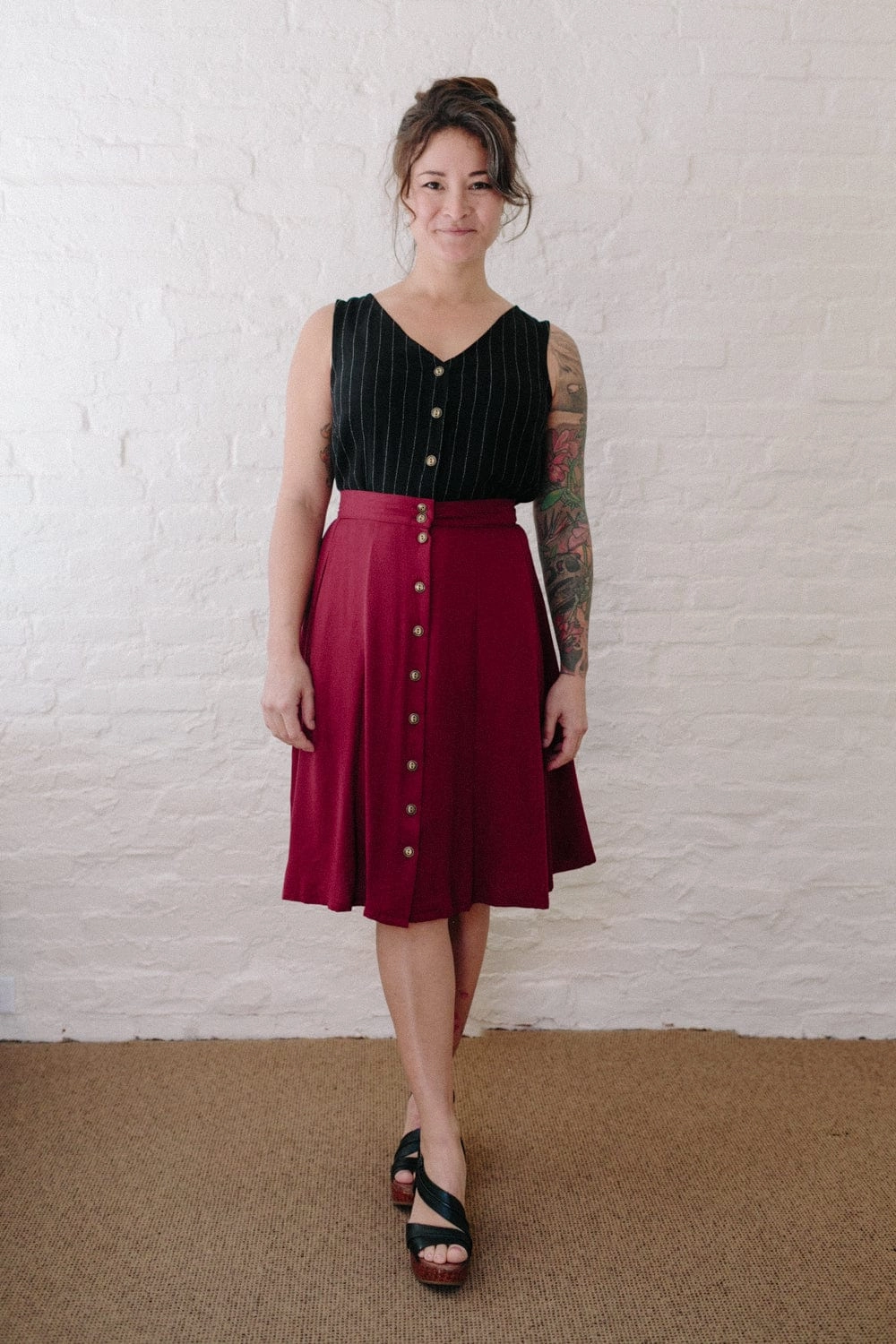 Street Style Everyday Comfort Fit Bae Skirt in Pinot Noir Crepe