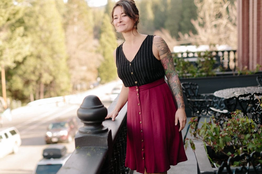 Bae Skirt in Pinot Noir Crepe Versatile Wearable MultiPocketSystem