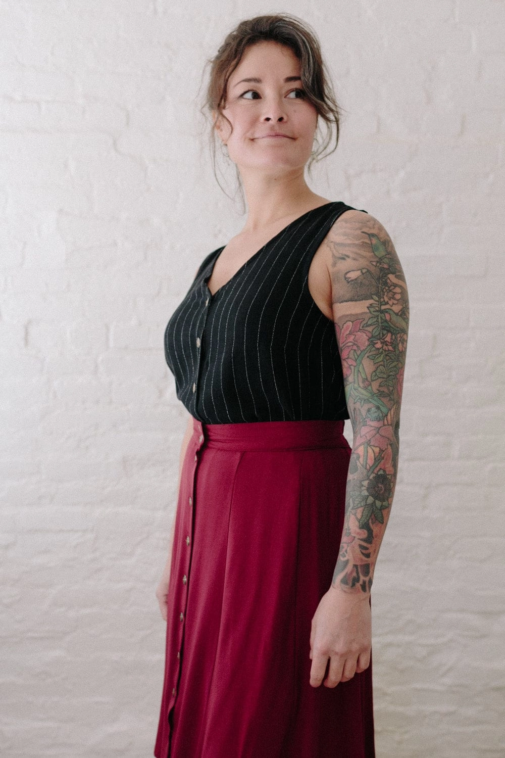 Quick Dry Wear Comfort Control Bae Skirt in Pinot Noir Crepe