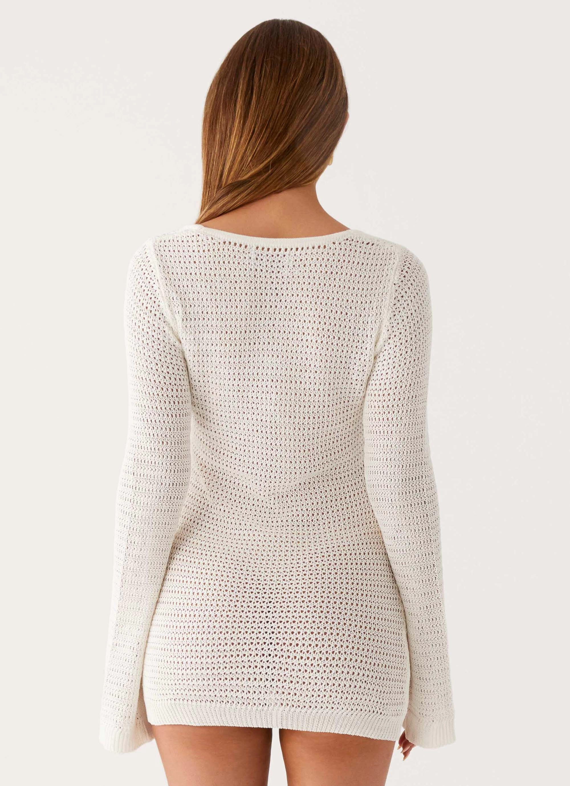 Bright Colors Ocean Drift Long Sleeve Mini Dress - Ivory