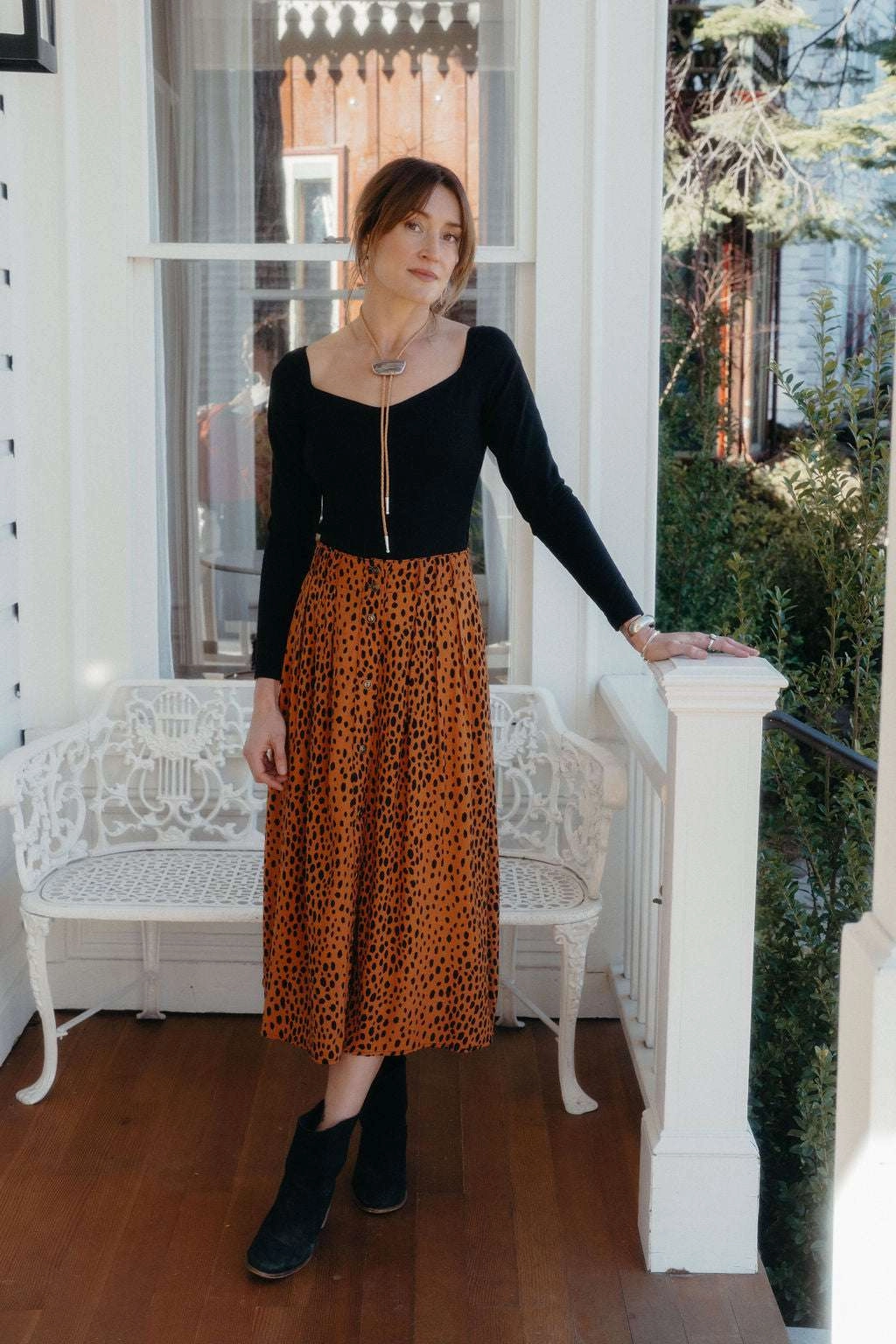 Trices Skirt in Bam Bam Challis elastic waistband