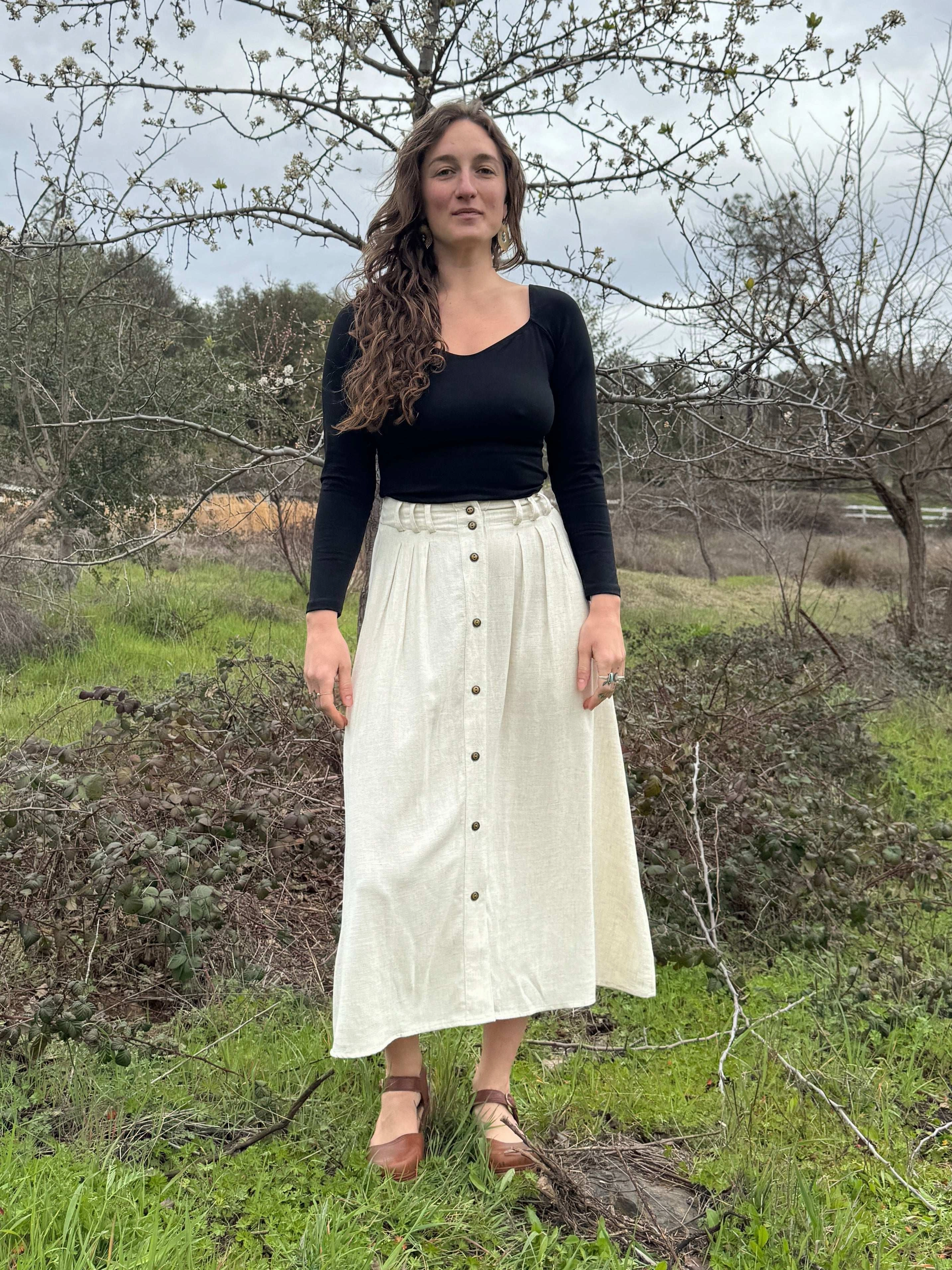 Trices Skirt in Textured Oat Linen Active Comfort Stretchable Design