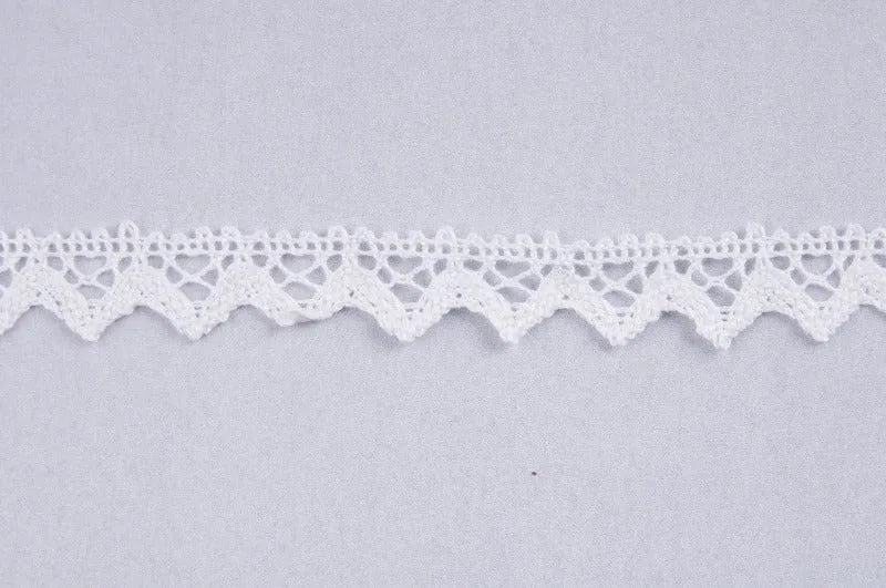 Trim: Lace: Cotton: 16mm: White. Per metre.