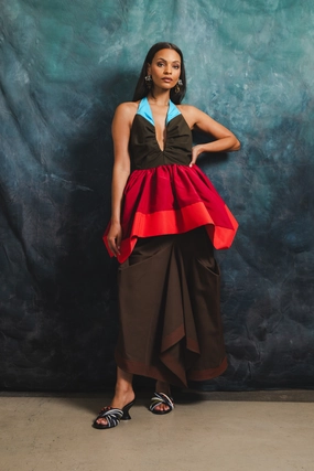 Silk Touch Tucked Trumpet Skirt with Belt