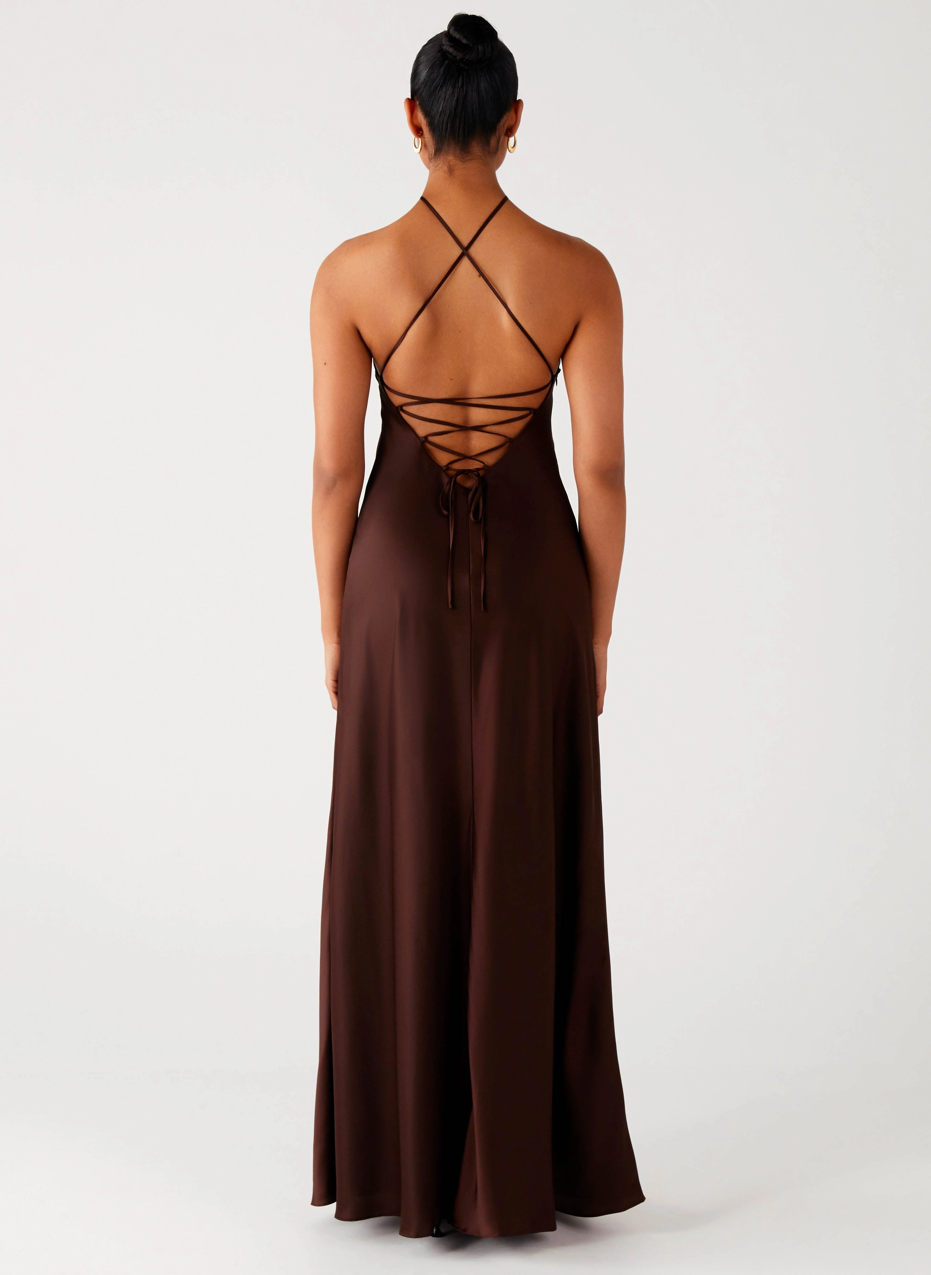 Silky Silhouette Pleated-Skirt Tulama Maxi Dress - Chocolate