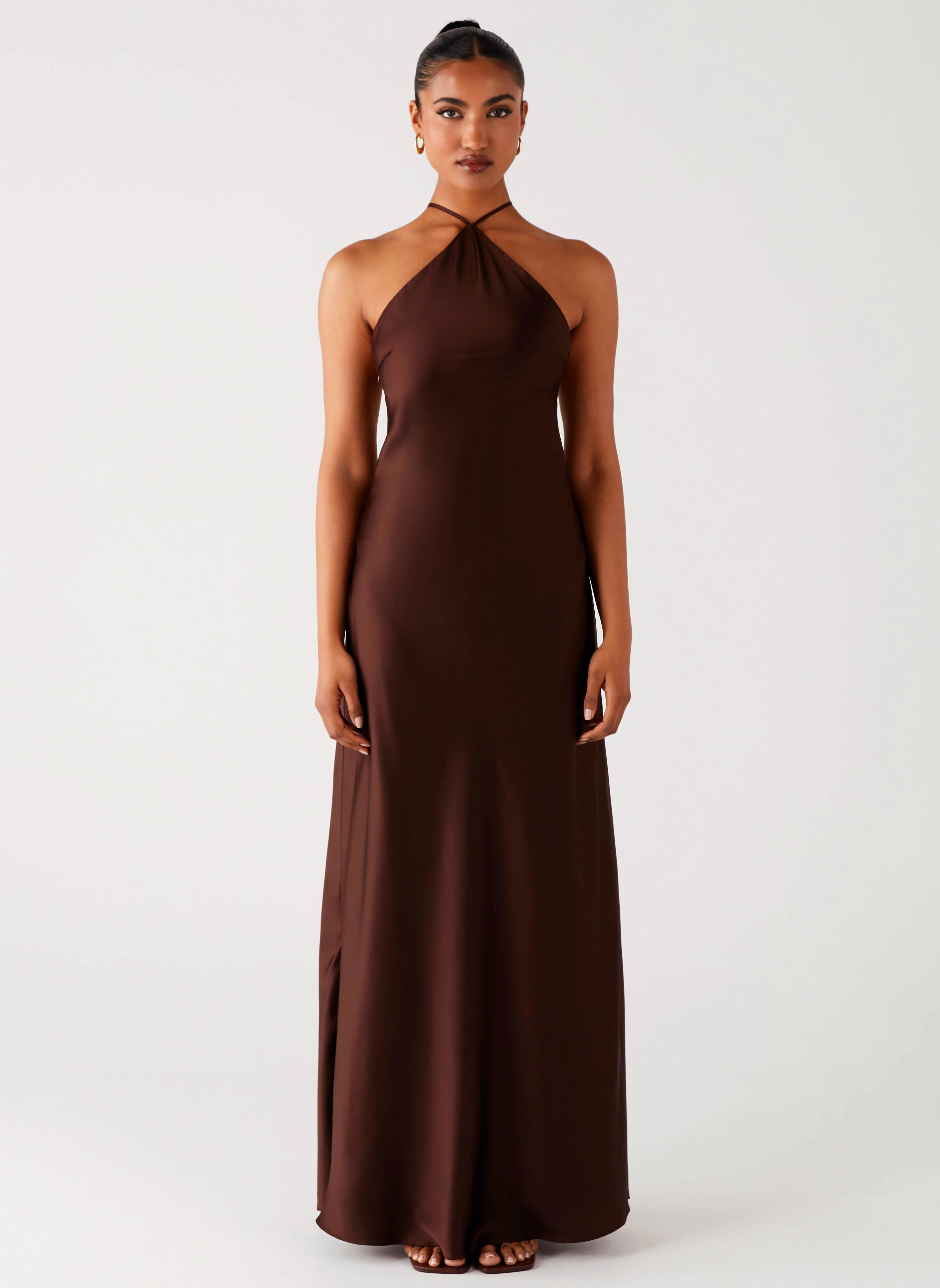 Tulama Maxi Dress - Chocolate Piped-Edge Smart And Comfortable