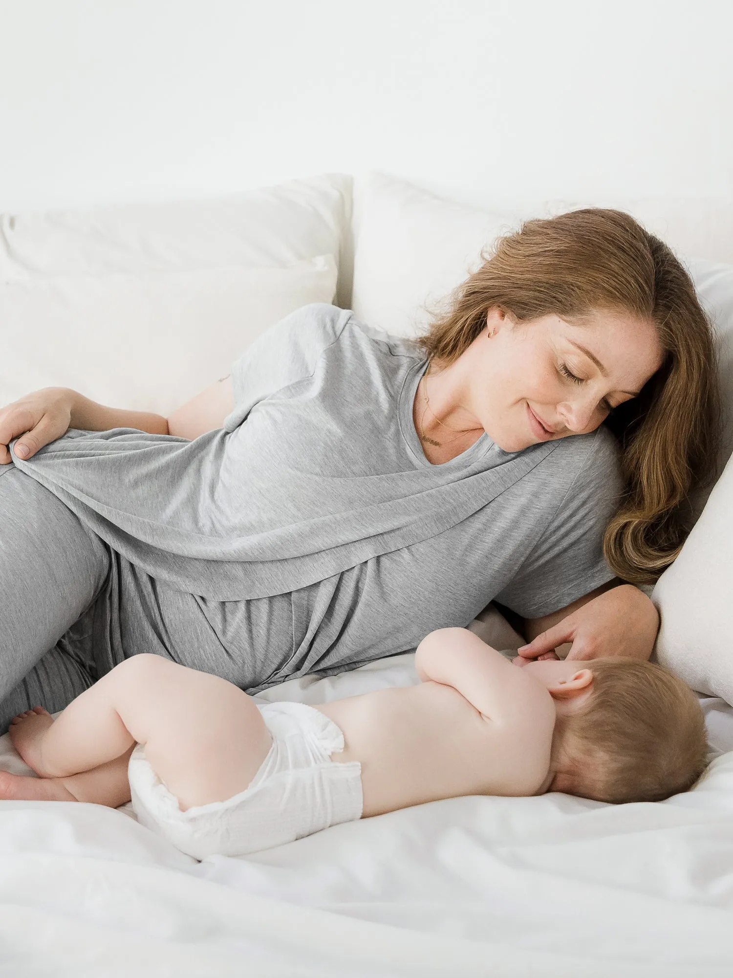 Tulip Hem Short Sleeve Maternity & Nursing Pajama Set | Grey Heather