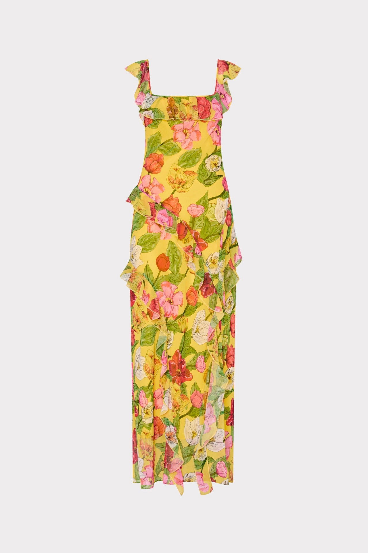 Tulip Rosette Ruffle Maxi Dress Front Detail Light Comfort