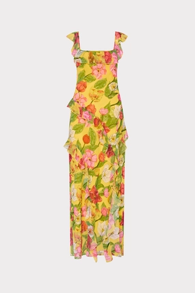 Tulip Rosette Ruffle Maxi Dress Neutral Form Flawless Construction