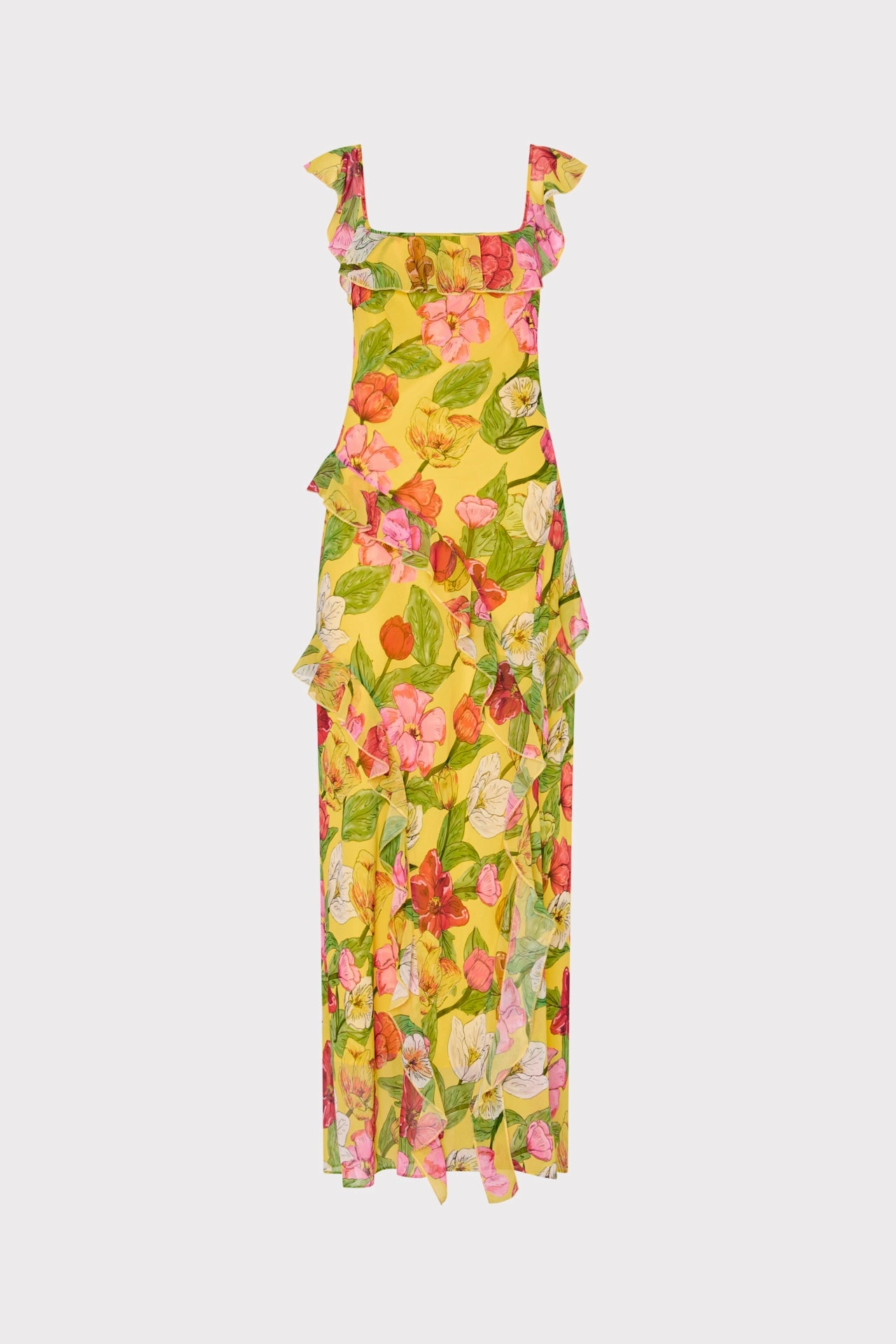 Tulip Rosette Ruffle Maxi Dress Neutral Form Flawless Construction