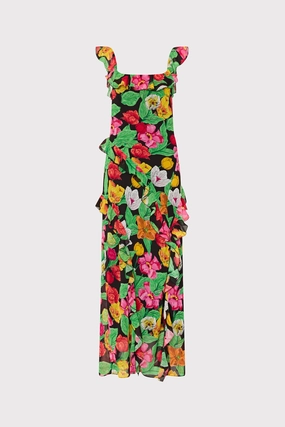Tulip Rosette Ruffle Maxi Dress Statement Look Festival-Ready