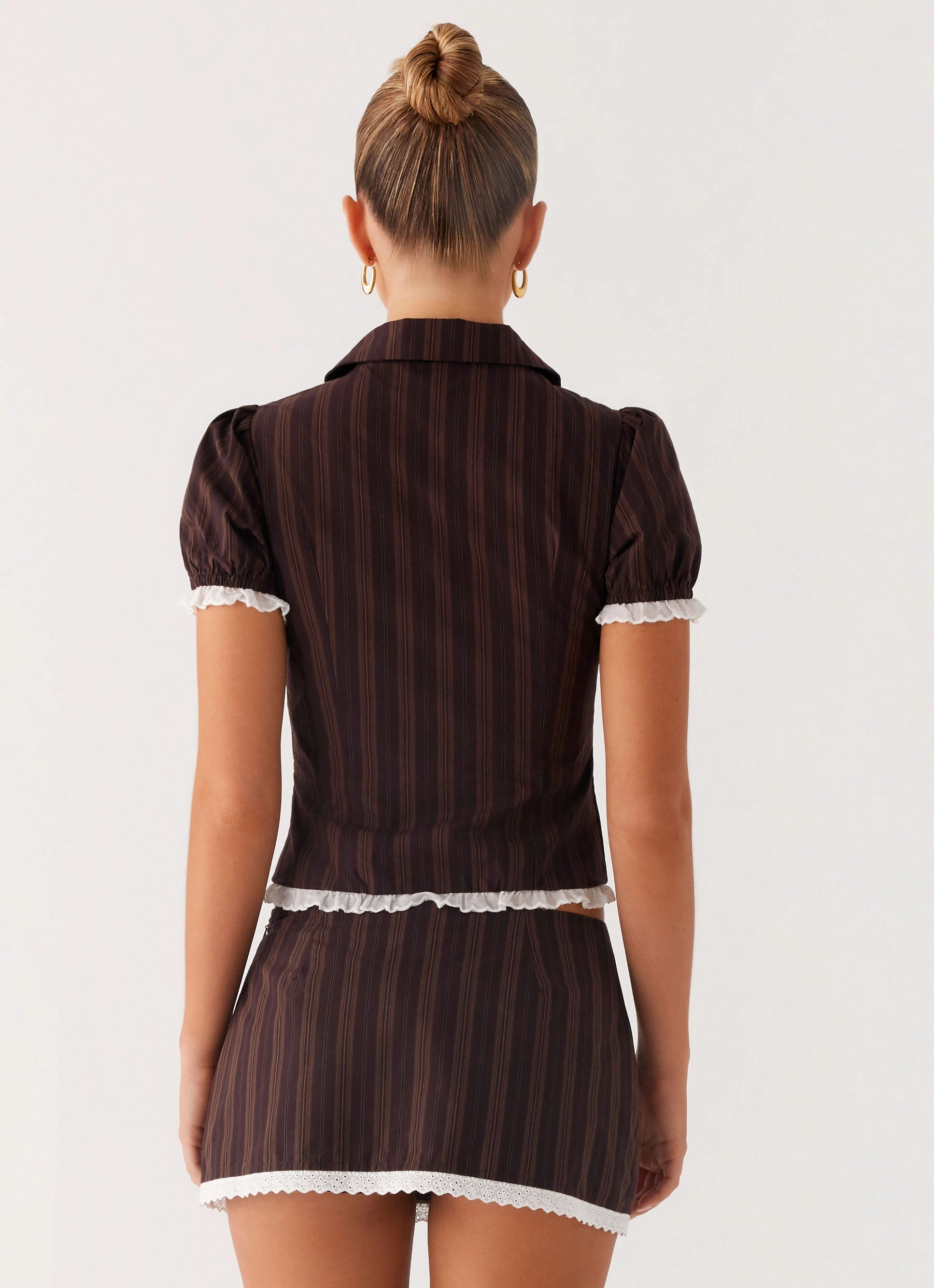 Unique Feature Fashion Tones Janette Low Rise Micro Mini Skort - Toffee Stripe