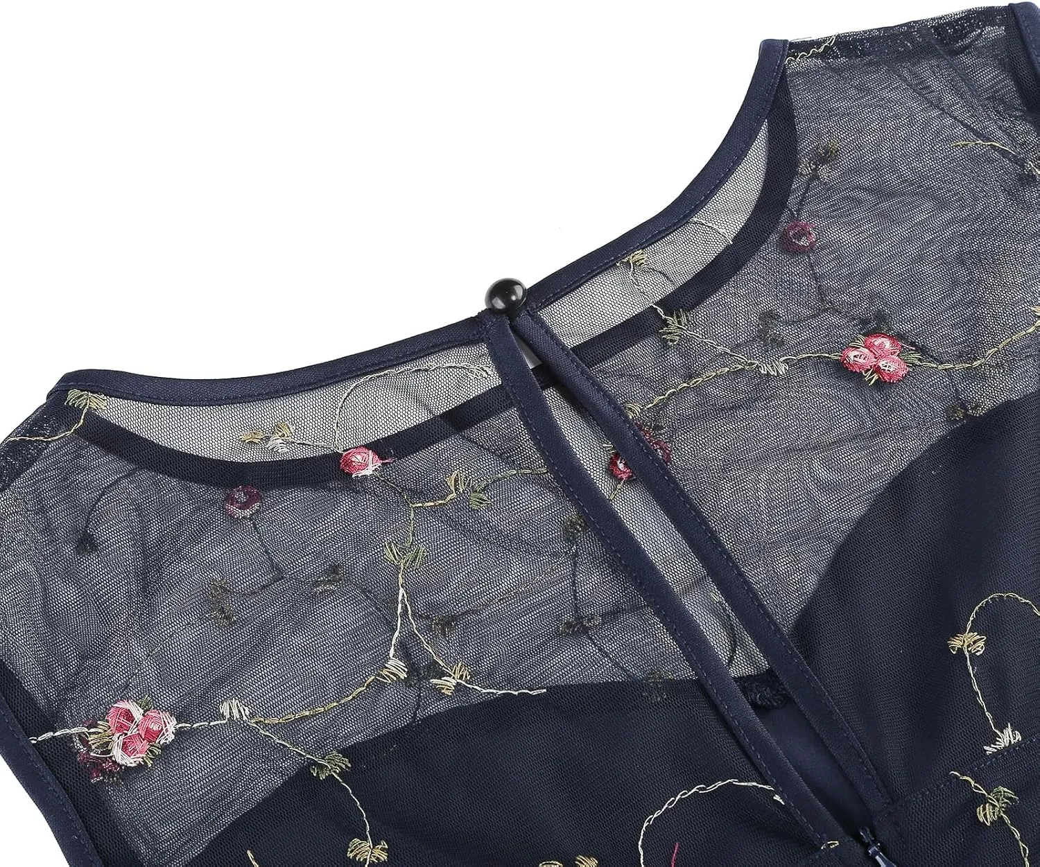 Tulle Embroidery Floral Dress for Women Sleeveless Mesh Flower Embroidered Tulle Prom Dress Summer Wedding Tea Party Dress