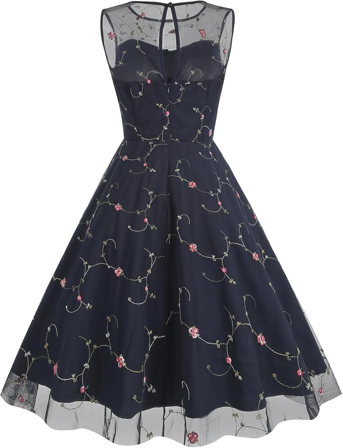 Tulle Embroidery Floral Dress for Women Sleeveless Mesh Flower Embroidered Tulle Prom Dress Summer Wedding Tea Party Dress