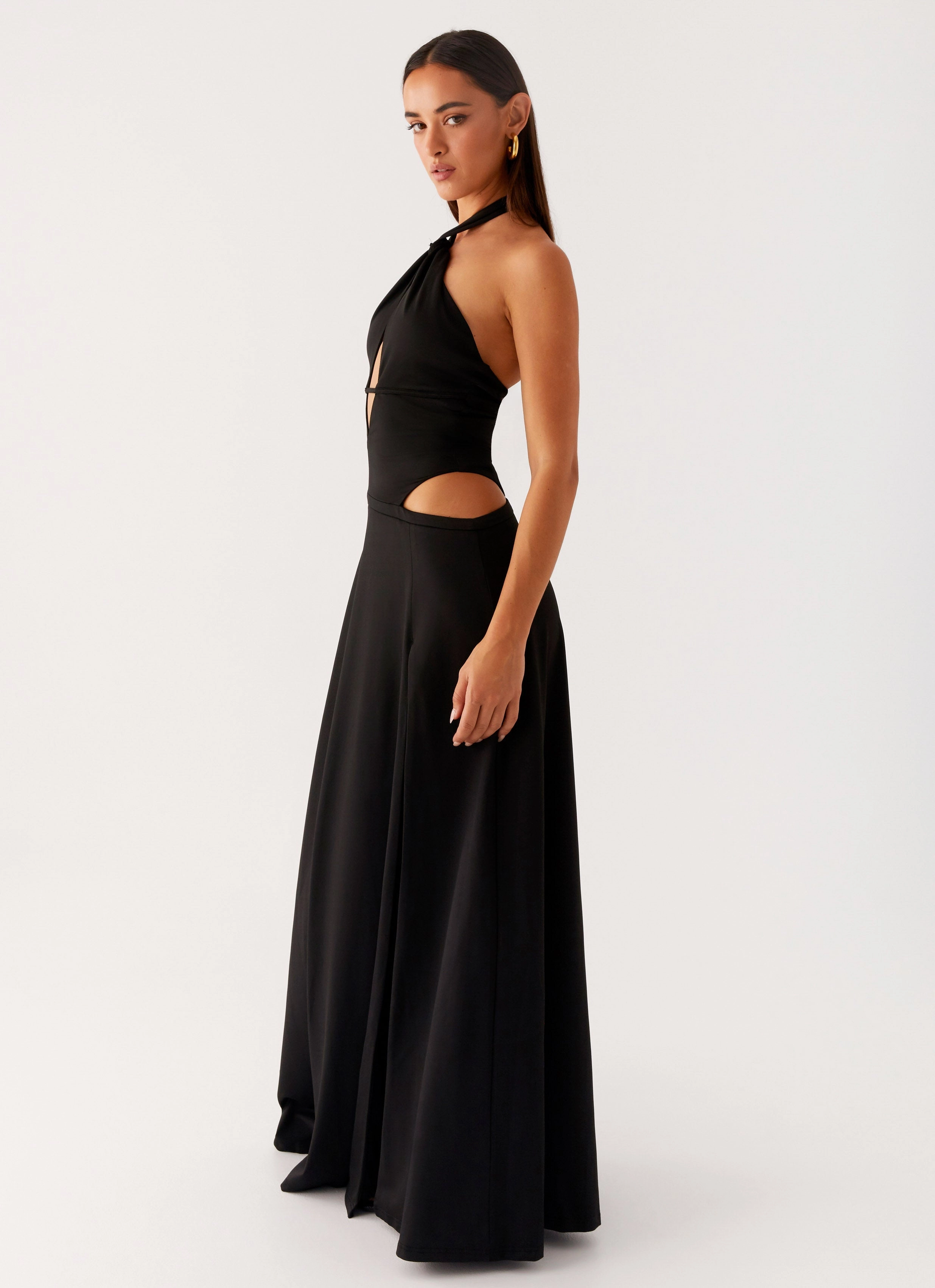 Turner Maxi Dress - Black Golden Scene Draped Layer