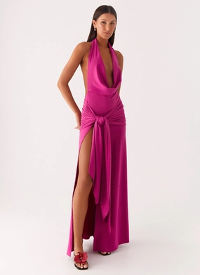 BreathableFabric Music-Concert Rowan Ray Cowl Maxi Dress - Fuchsia