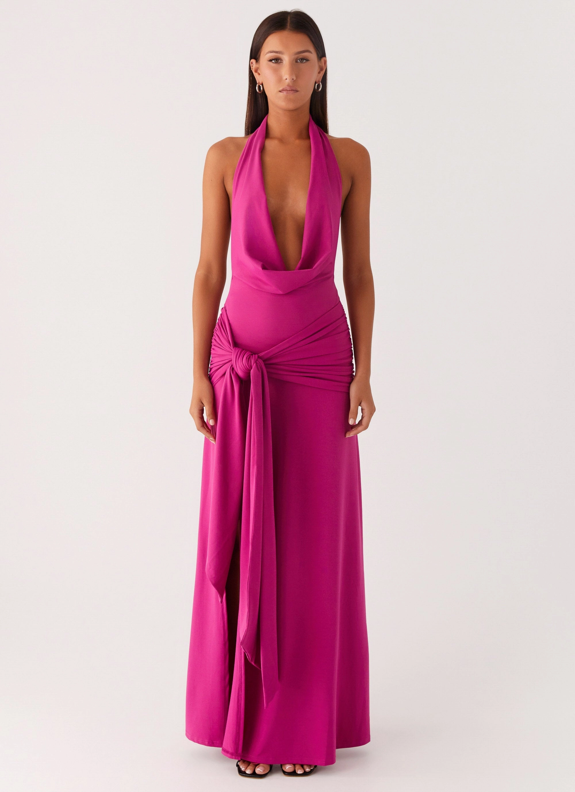 Rowan Ray Cowl Maxi Dress - Fuchsia Sheer Look Luxe Comfort