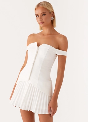 Twisted Skies Off Shoulder Mini Dress - Off White Sleek Motion Breezy Flow