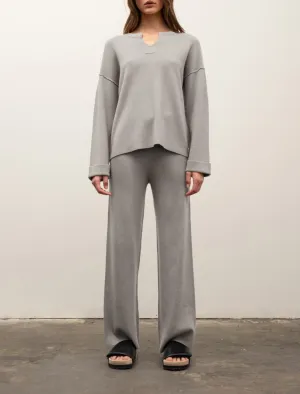 two piece rib knit lounge set - heather grey