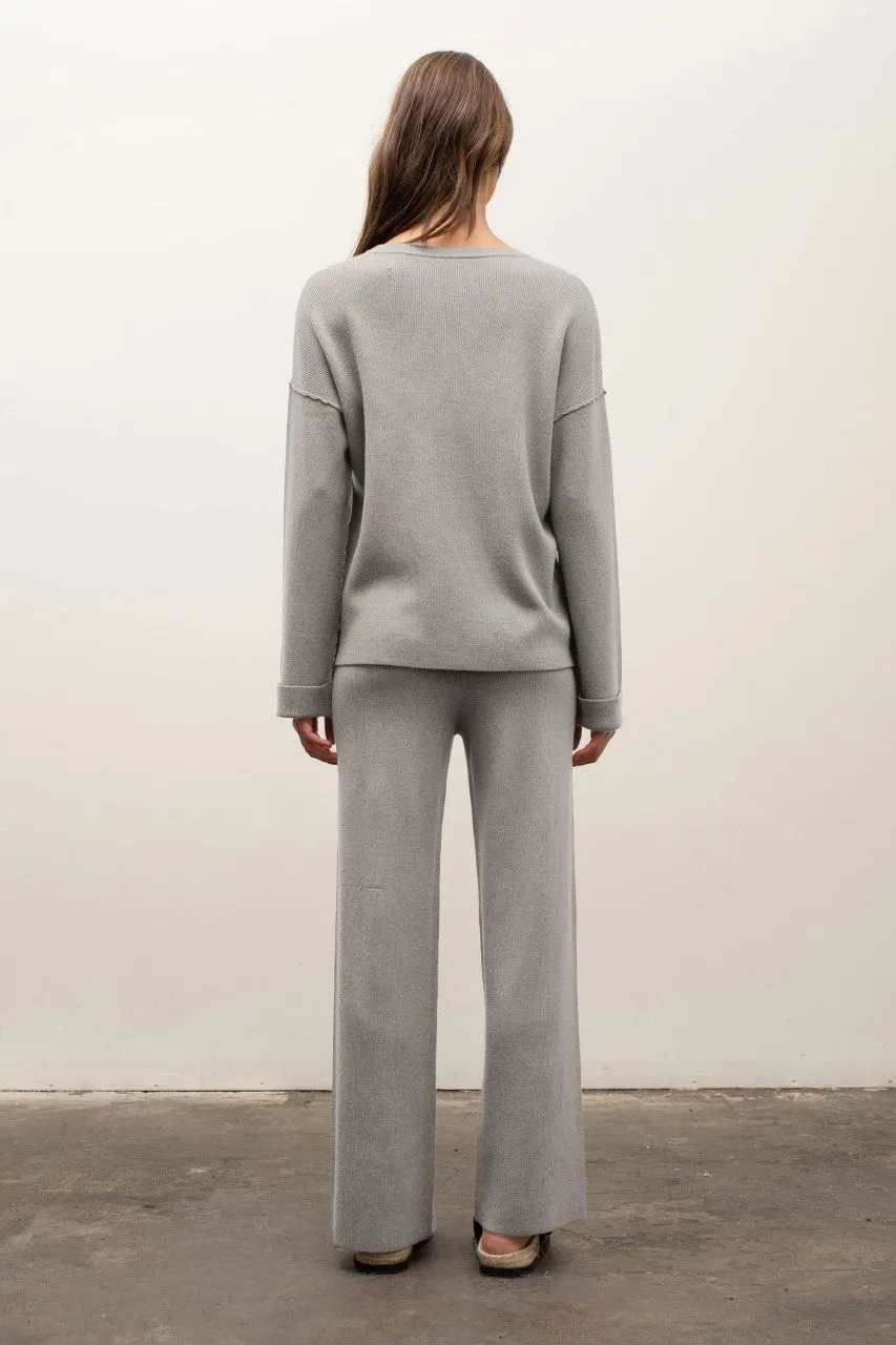 two piece rib knit lounge set - heather grey