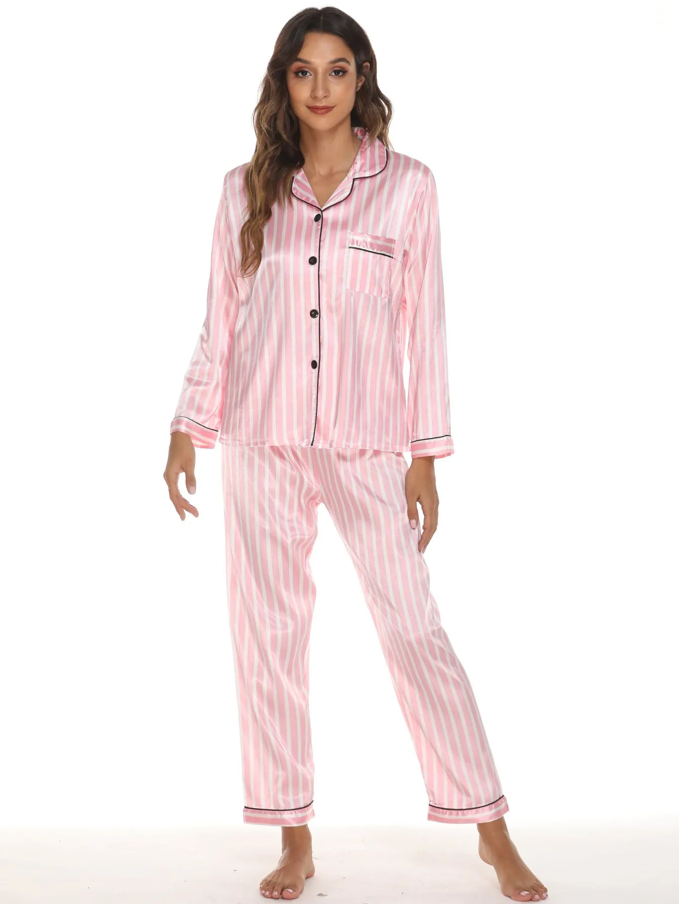 Two-piece Stretch Satin Home Wear Pajamas Women