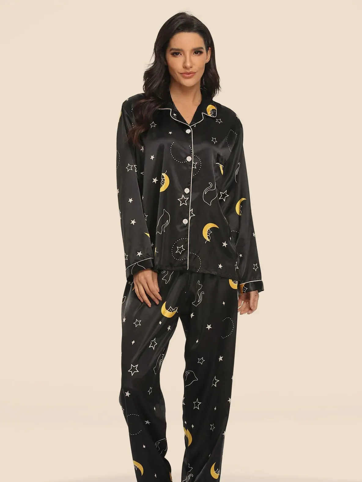 Two-piece Stretch Satin Home Wear Pajamas Women